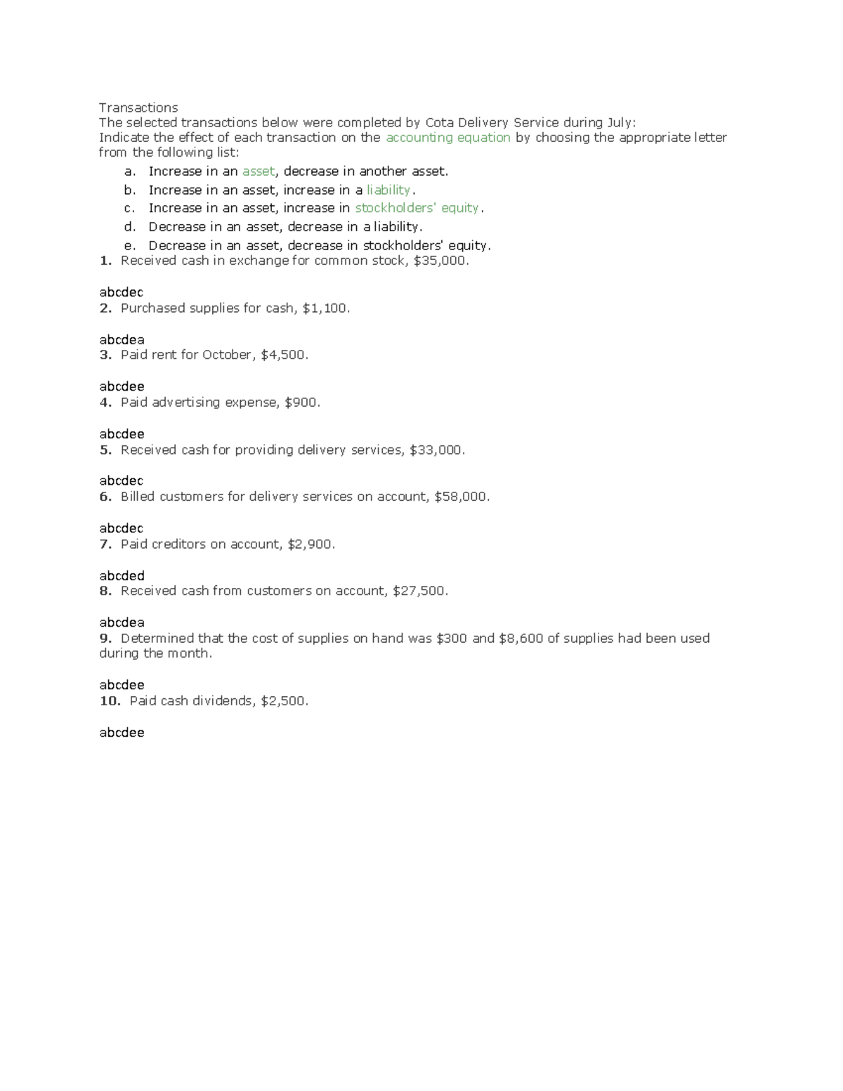 Module 1 Problem Set - Transactions The selected transactions below ...