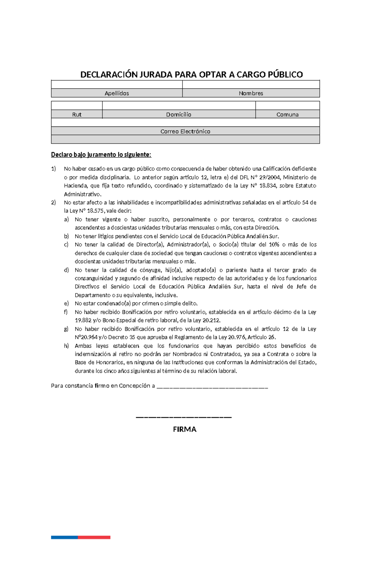 Declaración Jurada.. - copia - DECLARACIÓN JURADA PARA OPTAR A CARGO ...