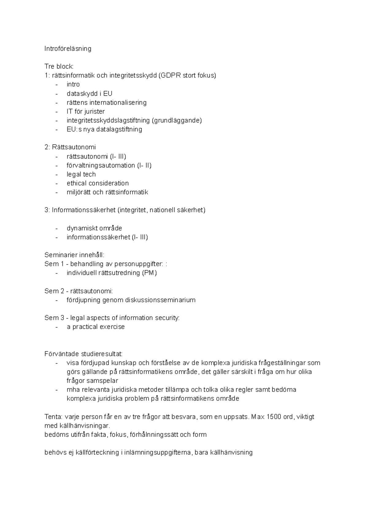 Introföreläsning - Anteckningar Från Introduktionsföreläsning ...