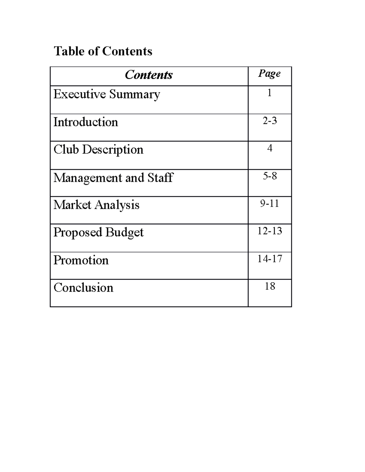 EFBC Proposal - ENGLISH FOR BUSINESS COMMUNICATION - Table Of Contents ...