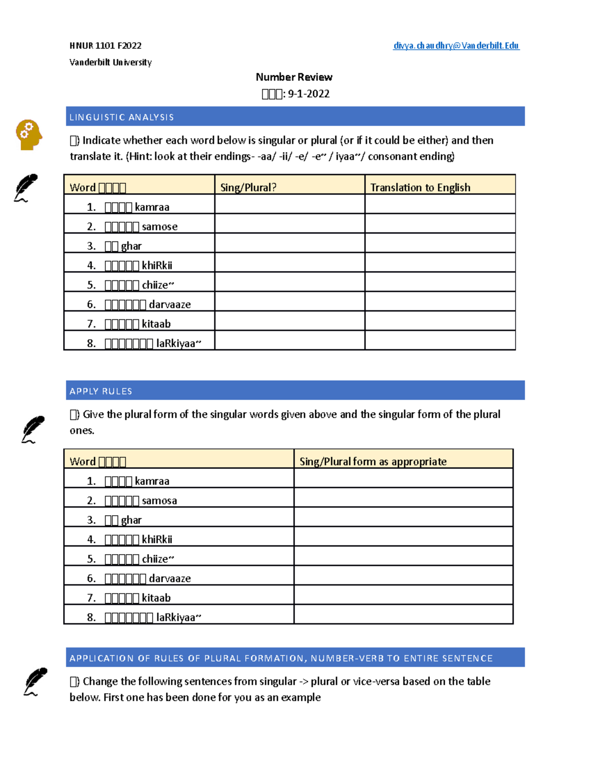 91 due HW application of plural rules HNUR 1101 F2022 divyaVanderbilt Vanderbilt University