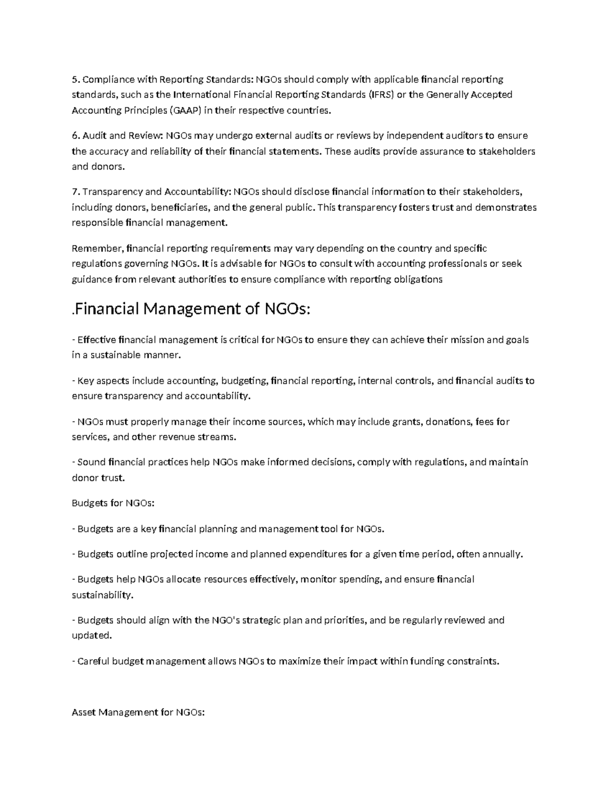Financial management - Compliance with Reporting Standards: NGOs should ...