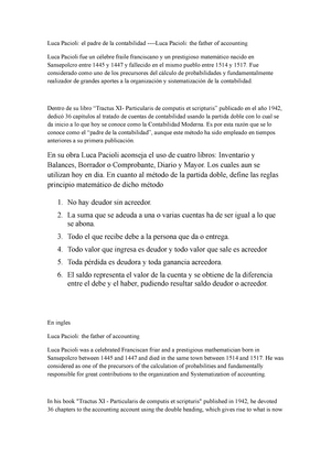 Luca Pacioli - copia - contabilidsad - Luca Pacioli: el padre de la  contabilidad -Luca Pacioli: the - Studeersnel