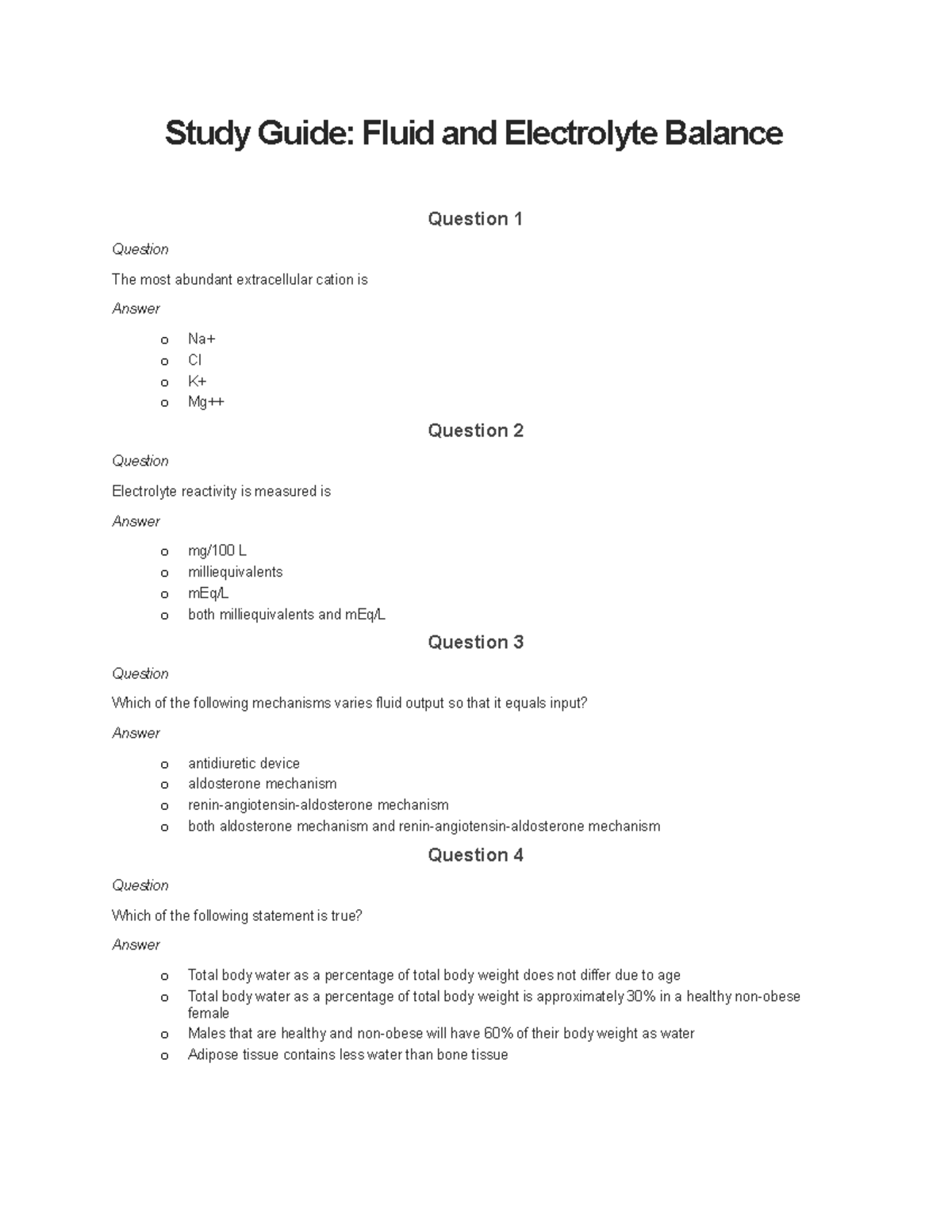 Study guide fluid and electrolyte balance - Study Guide: Fluid and ...