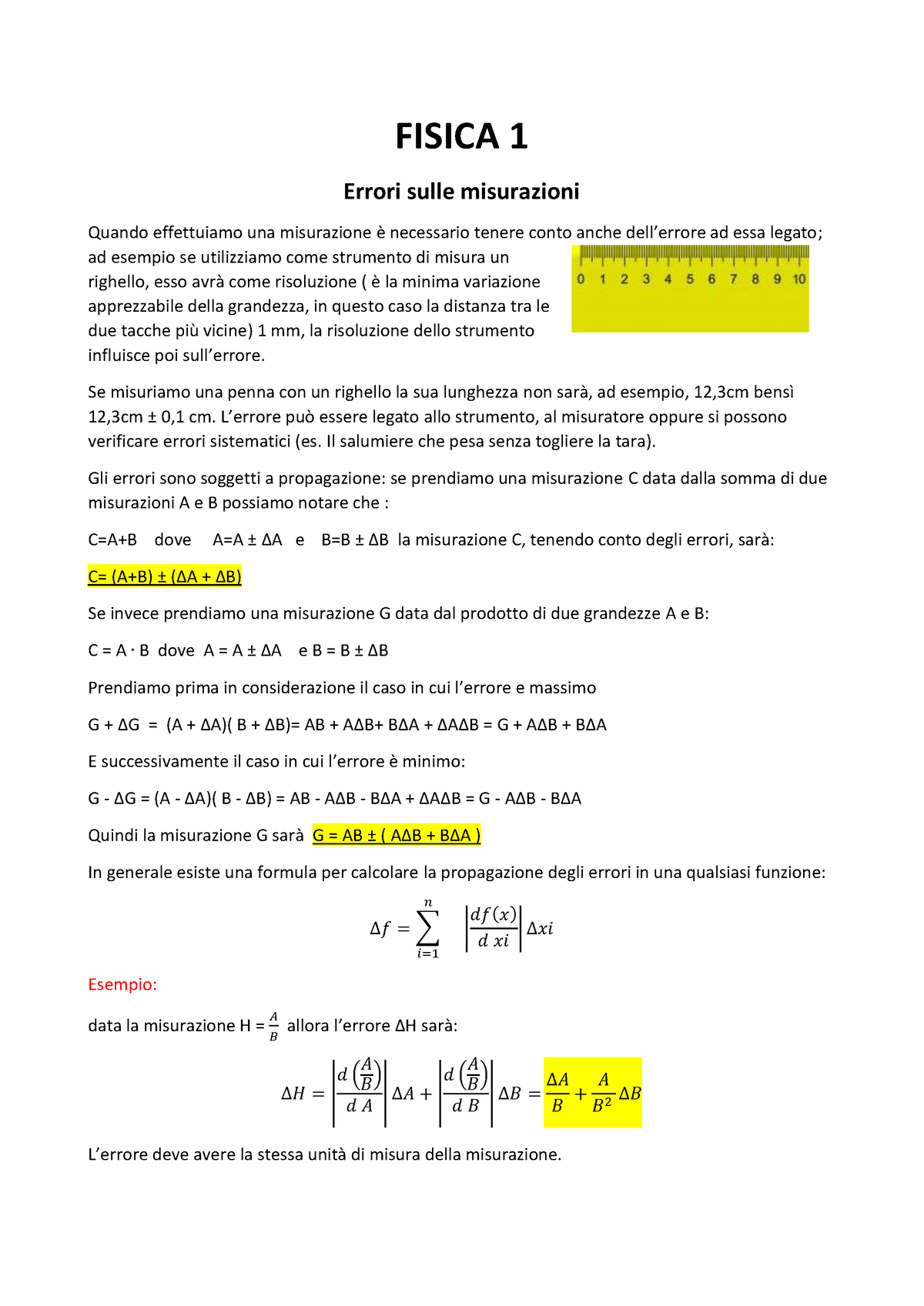 Appunti Fisica - FISICA 1 Errori Sulle Misurazioni Quando Effettuiamo ...