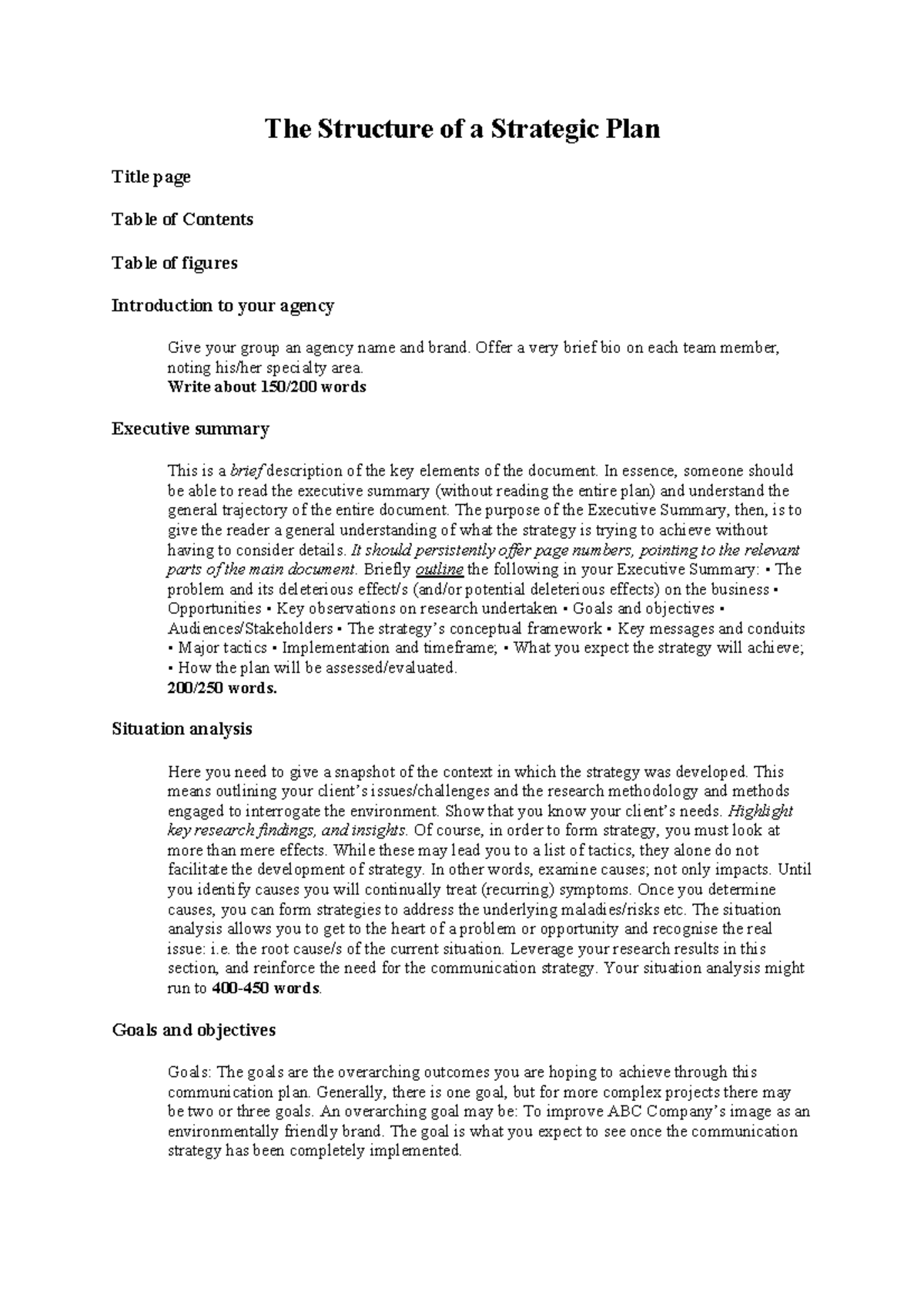 MDIA 2006 A3 scaffold v2 - The Structure of a Strategic Plan Title page ...