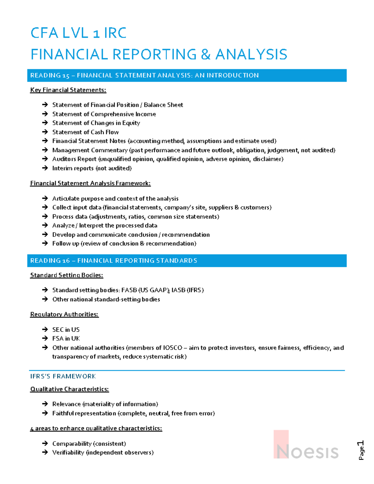 Summary Notes (Extract) - Financial Reporting Analysis - 1 CFA LVL 1 ...