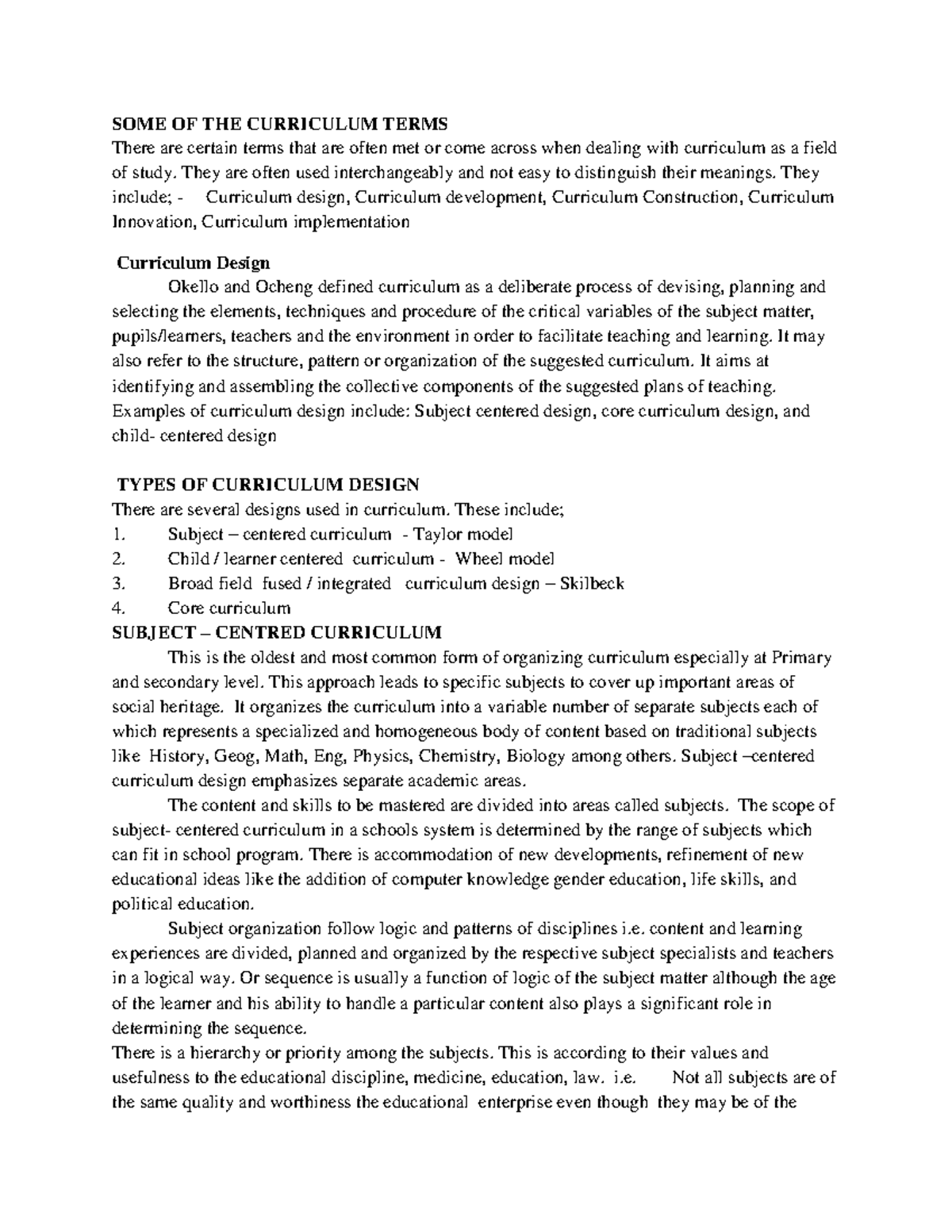 SOME OF THE Curriculum Terms SOME OF THE CURRICULUM TERMS There are