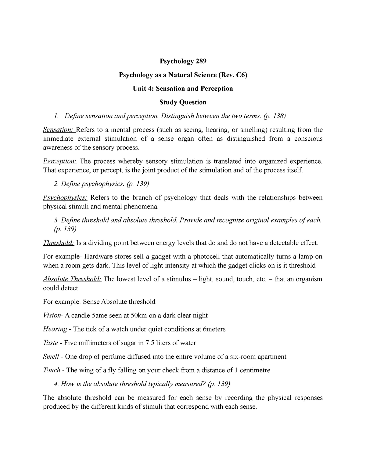 Psychology 289unit4 - Lecture notes Unit 4 - Psychology 289 Psychology ...