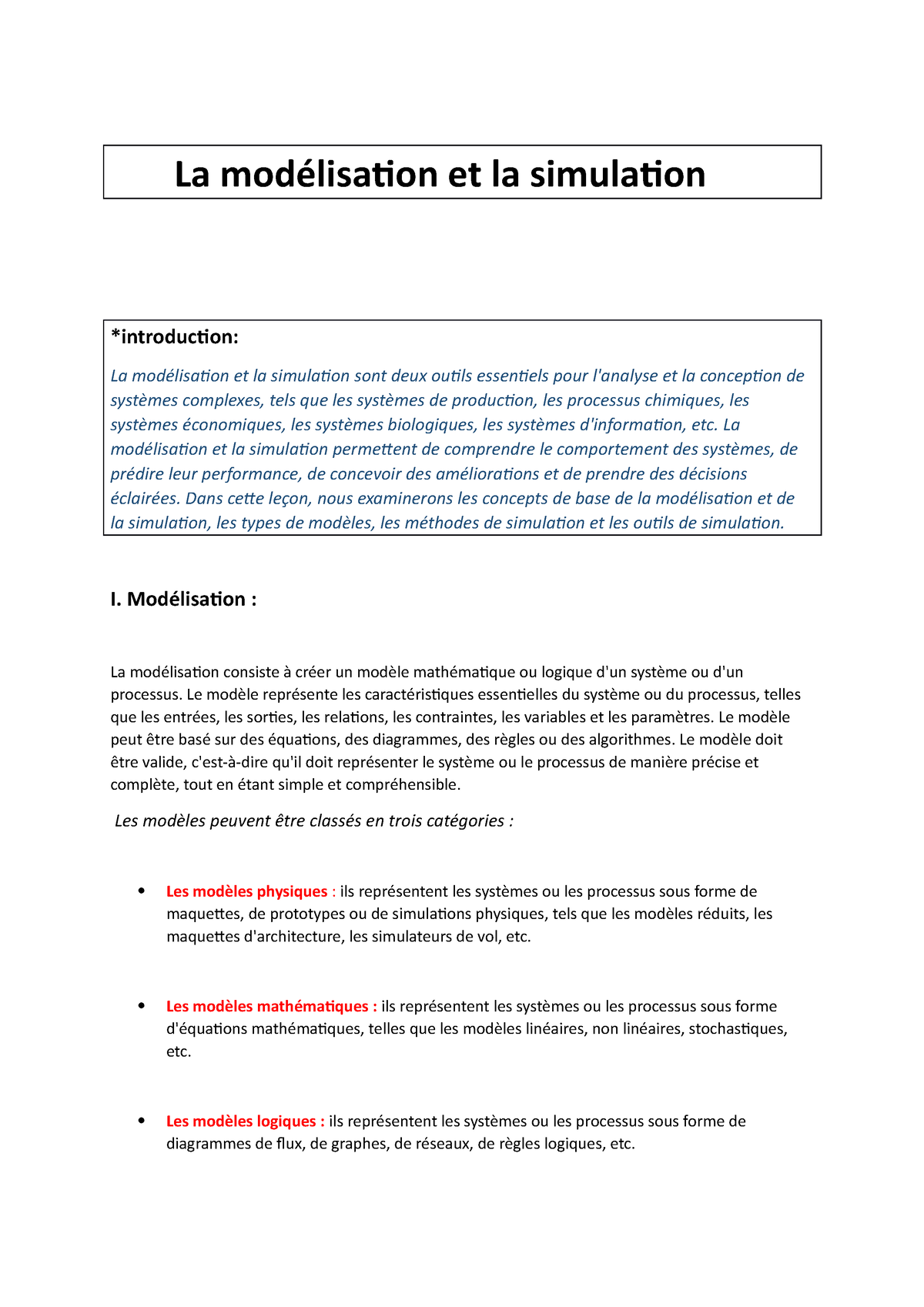 La Modélisation Et La Simulation - La Modélisation Et La Simulation ...