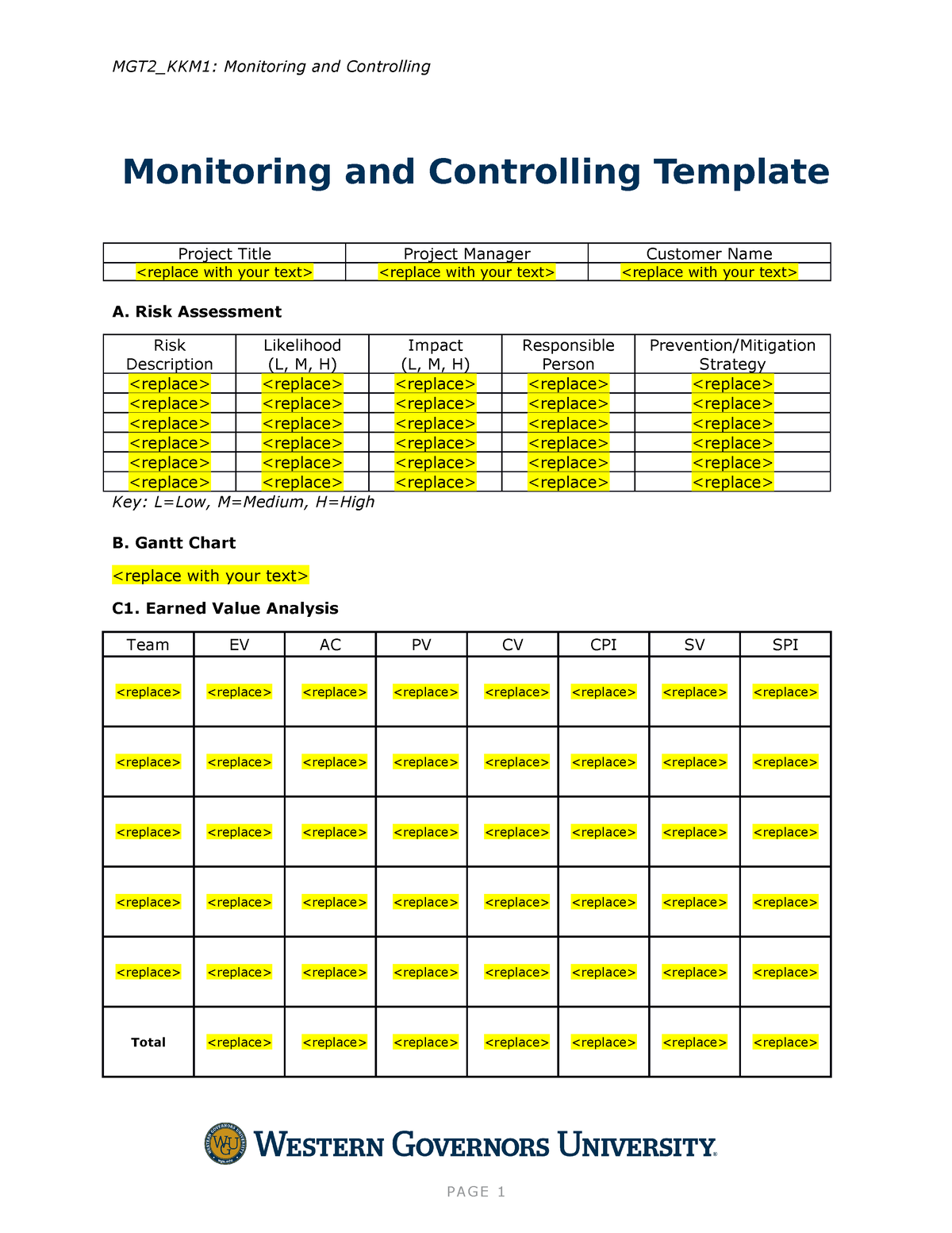 Monitoring and Controlling Template - MGT2_KKM1: Monitoring and ...