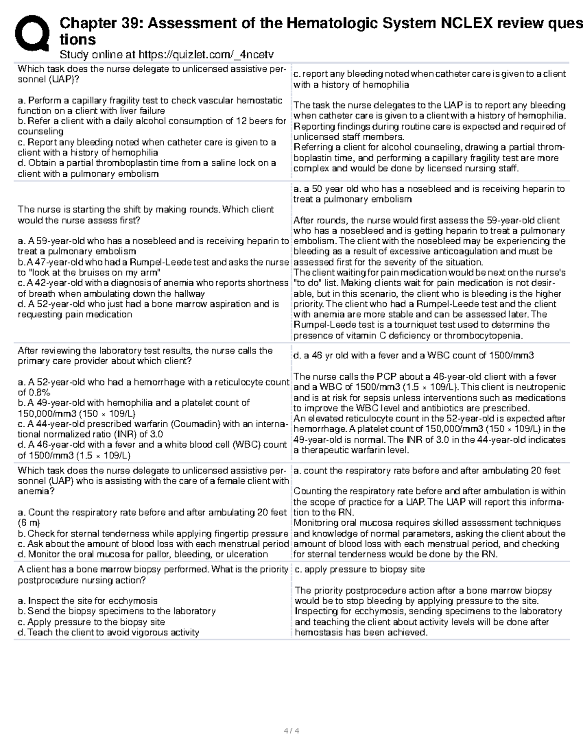 NCM 112 RLE Finals 26 30 - Chapter 39: Assessment of the Hematologic ...