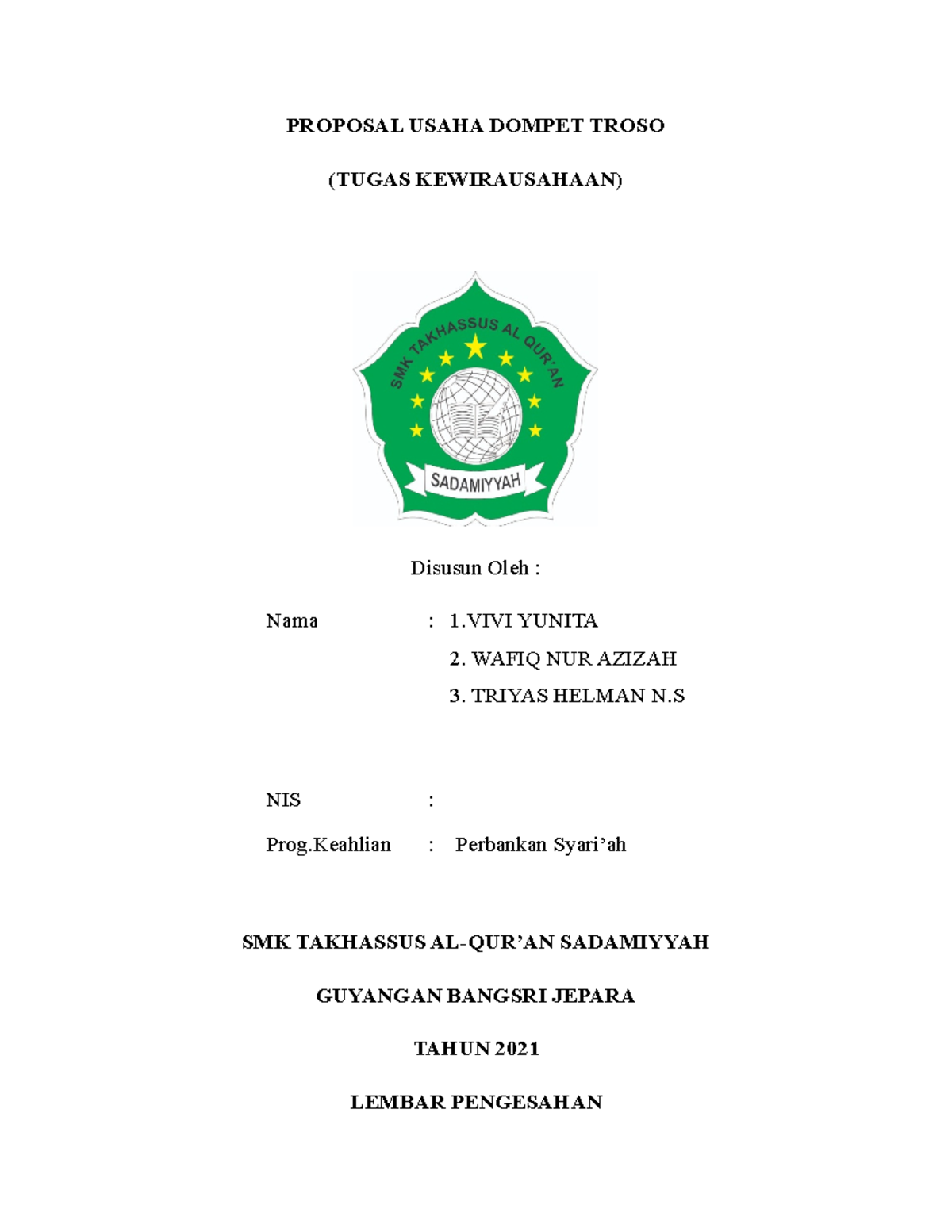 Proposal Usaha Dompet Troso - PROPOSAL USAHA DOMPET TROSO (TUGAS ...