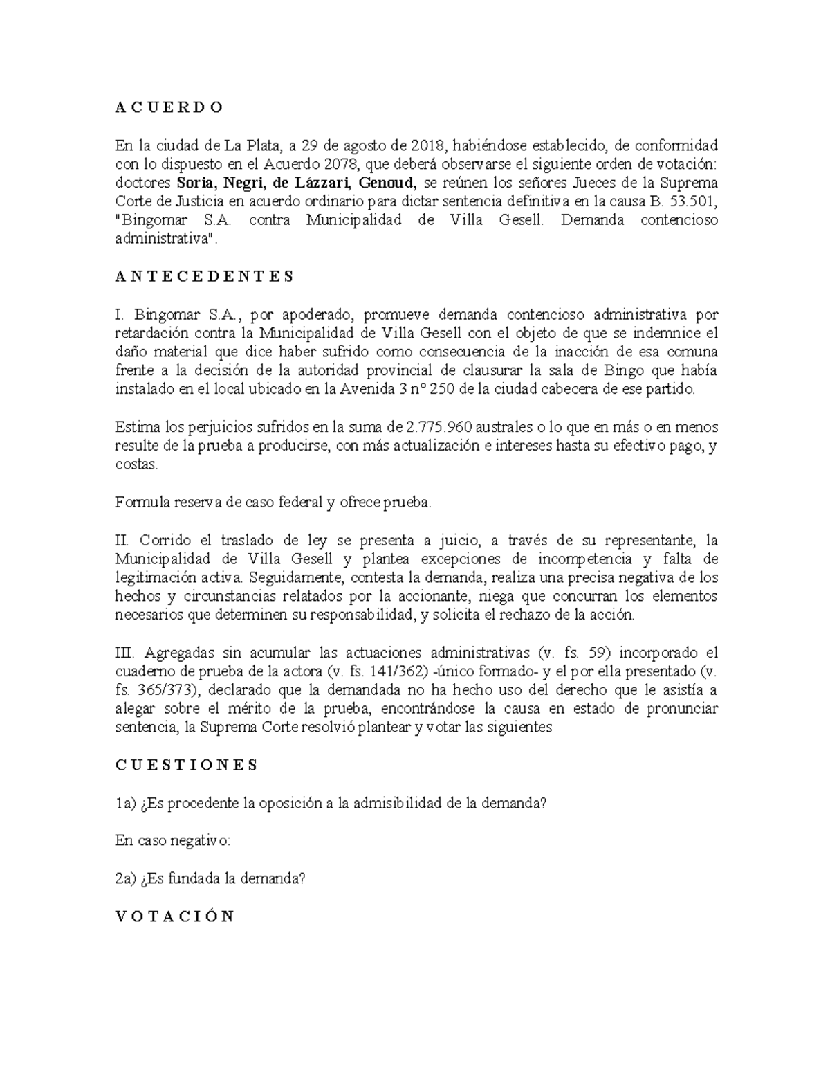 Fallo-Bingomar - fallo - A C U E R D O En la ciudad de La Plata, a 29 ...