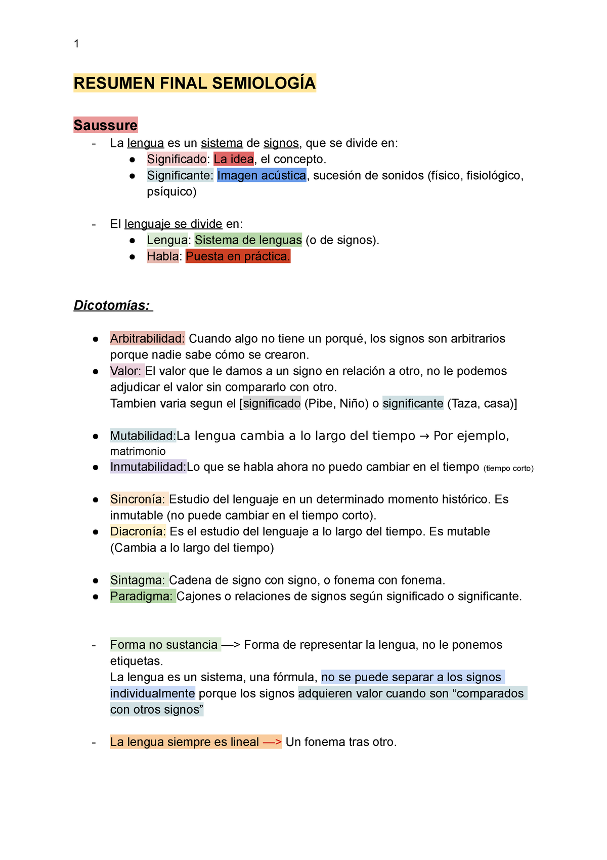 Resumen Final Semiología - RESUMEN FINAL SEMIOLOGÍA Saussure La Lengua ...