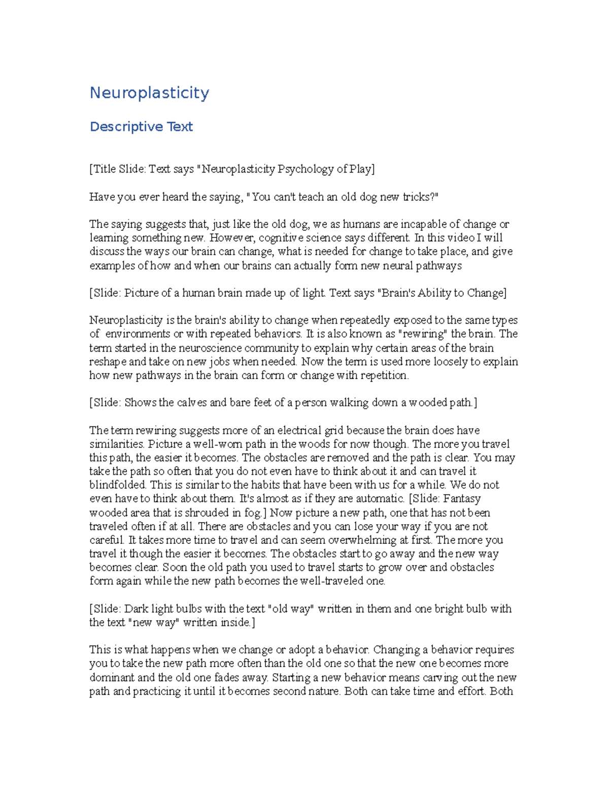 Neuroplasticity Transcript - Neuroplasticity Descriptive Text [Title ...