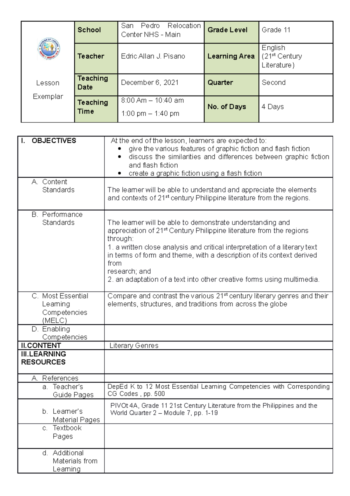 CO1 Edric Allan J Pisano Edited Lesson Exemplar School San Pedro 