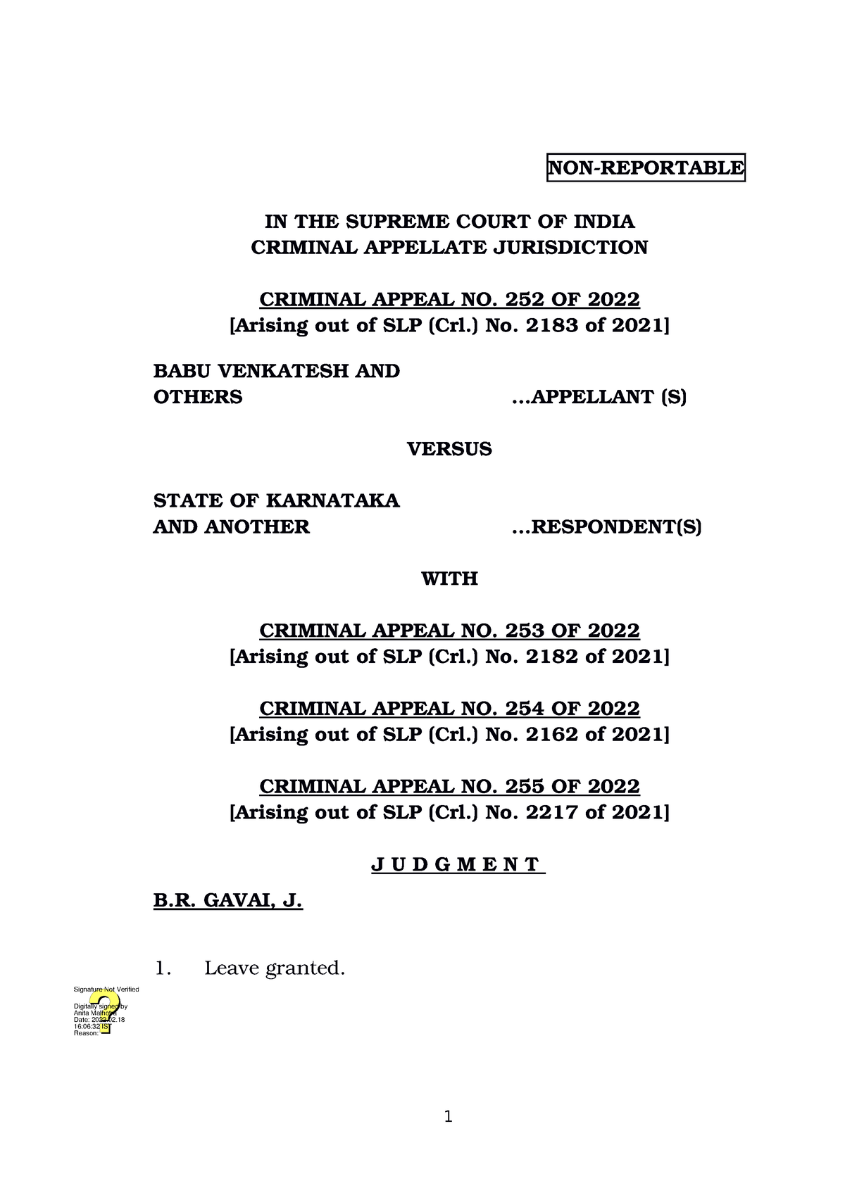 Babu Venkatesh Vs State Of Karnataka Judgement 2022 - NON-REPORTABLE IN ...