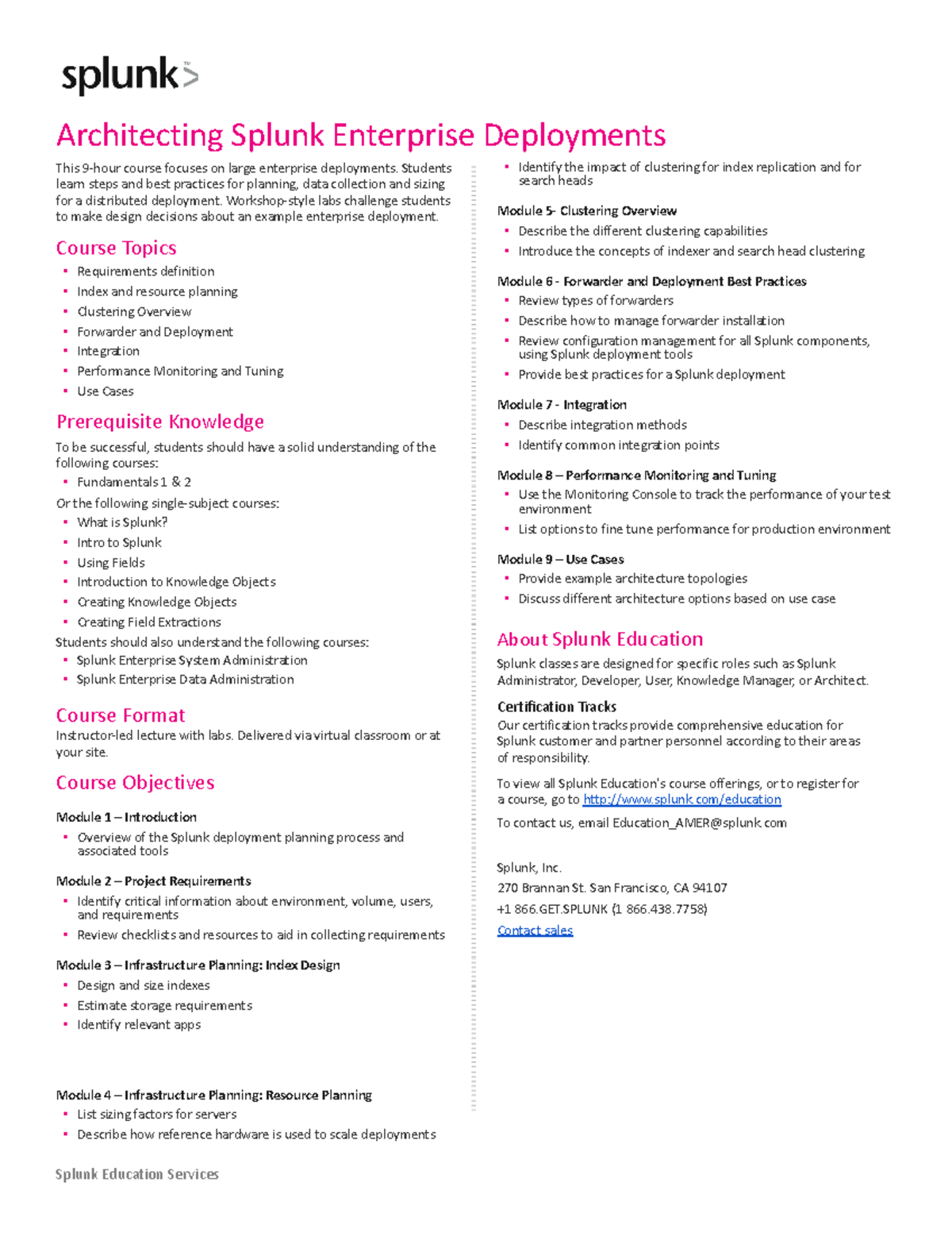 Architecting splunk enterprise deployments course description ...