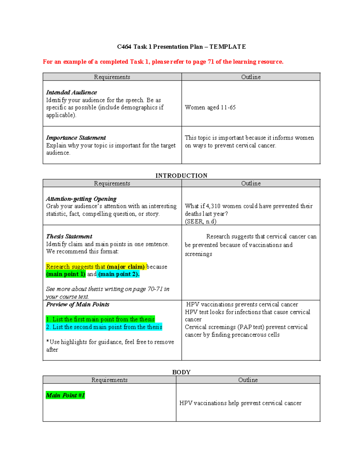 C464 Into to Communication Task 1 - C464 Task 1 Presentation Plan ...
