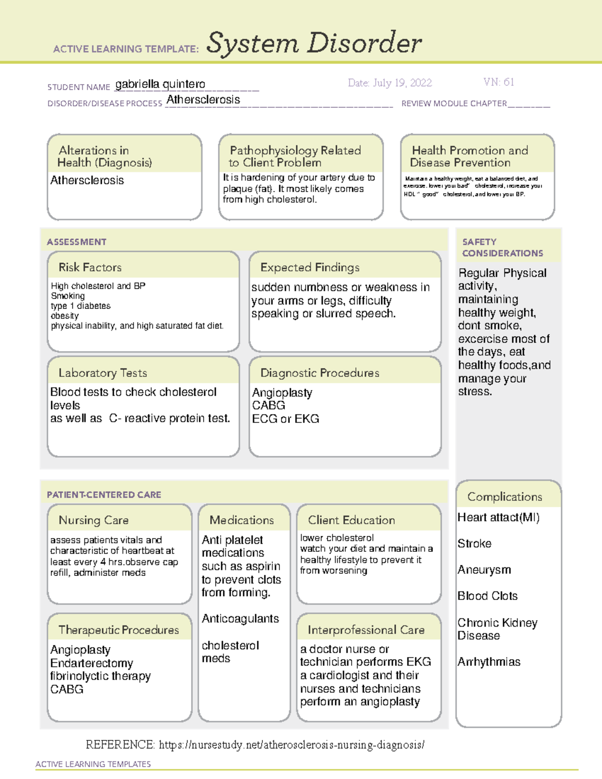 Athersclerosis system disorder - ACTIVE LEARNING TEMPLATES System ...