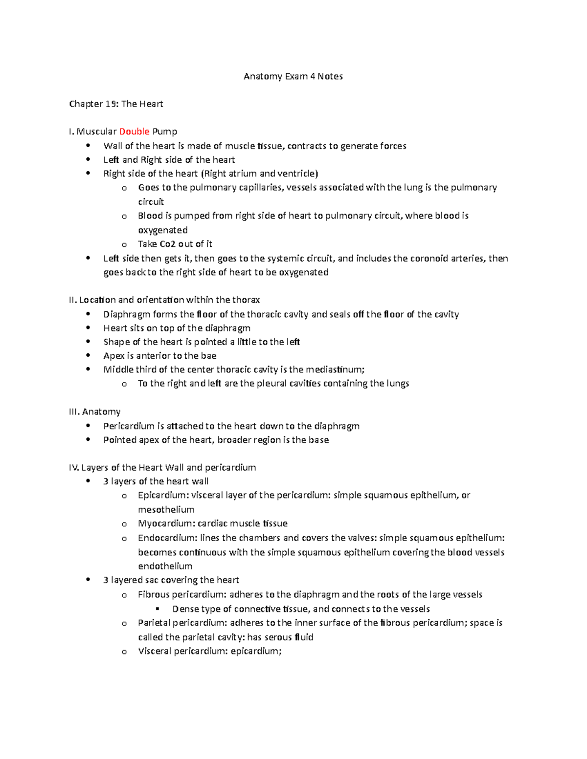 Anatomy Exam 4 Notes - Anatomy Exam 4 Notes Chapter 19: The Heart I ...