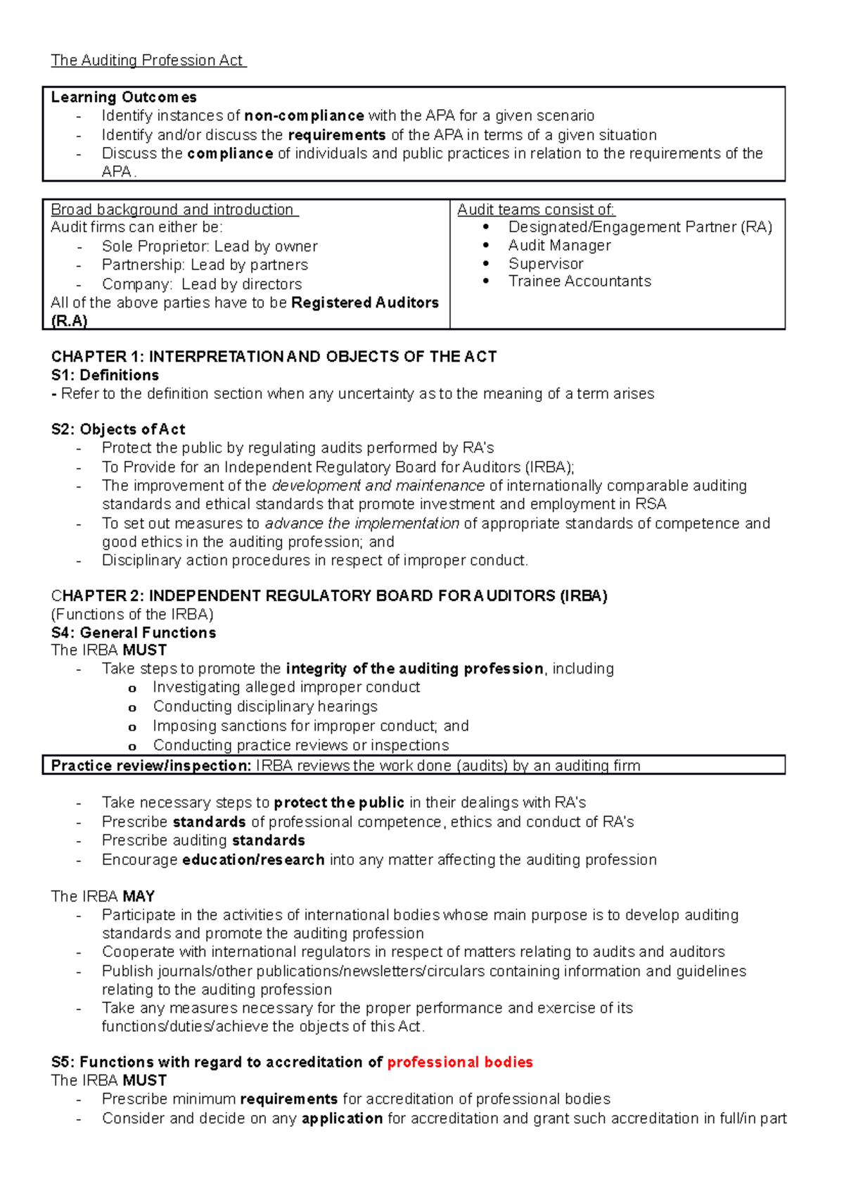 ROV301.3 (Complete) - Summary Auditing 3 - The Auditing Profession Act ...