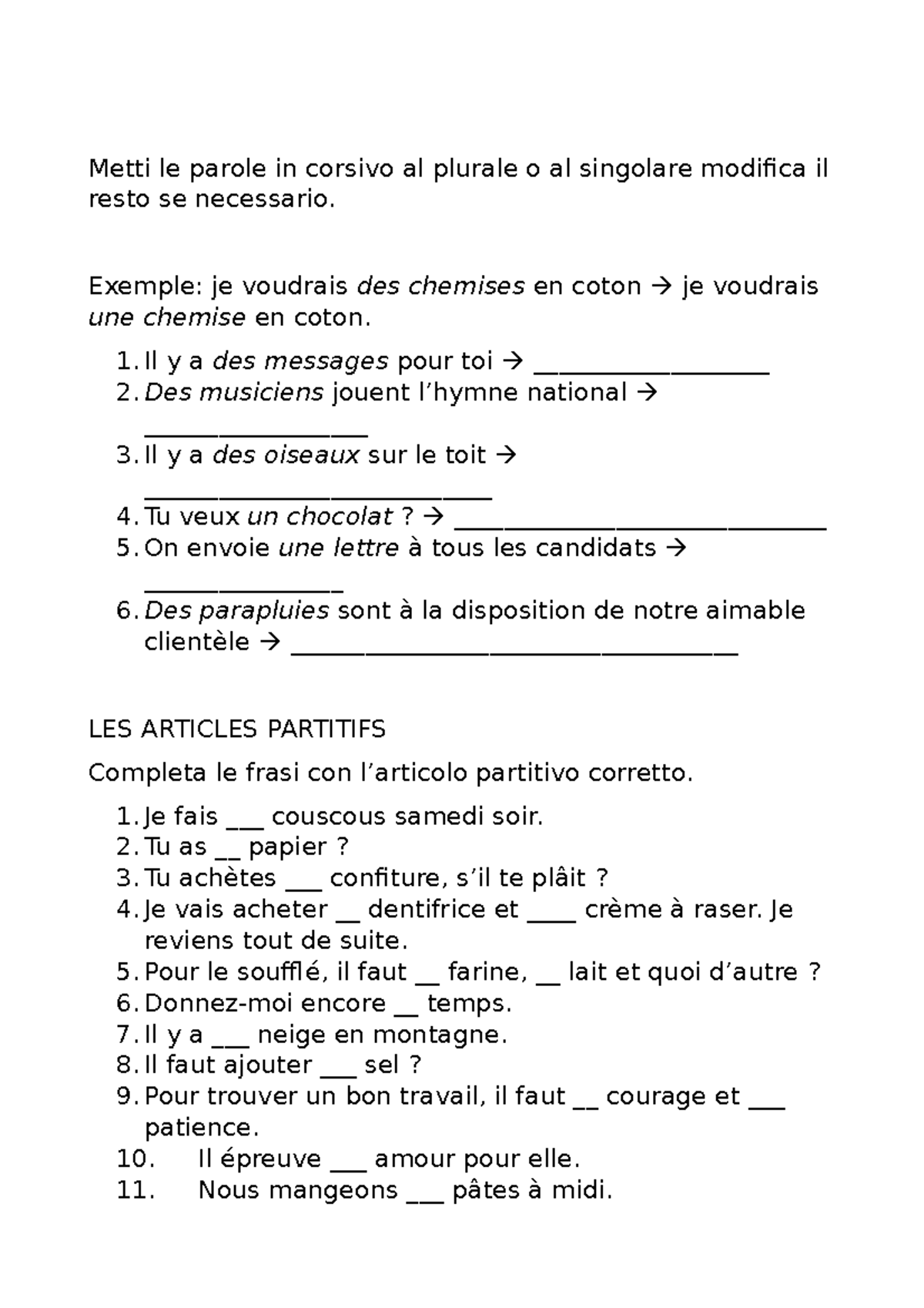 esercizi-francese-metti-le-parole-in-corsivo-al-plurale-o-al