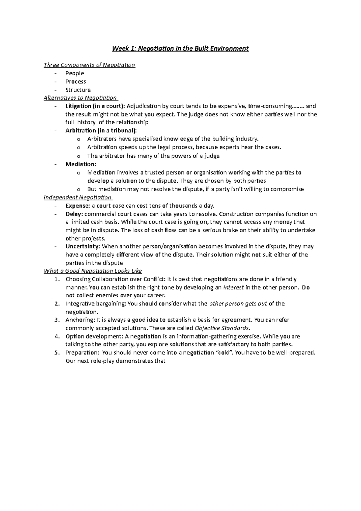 Negotiation in the Built Environment Notes - Week 1: Negotiation in the ...