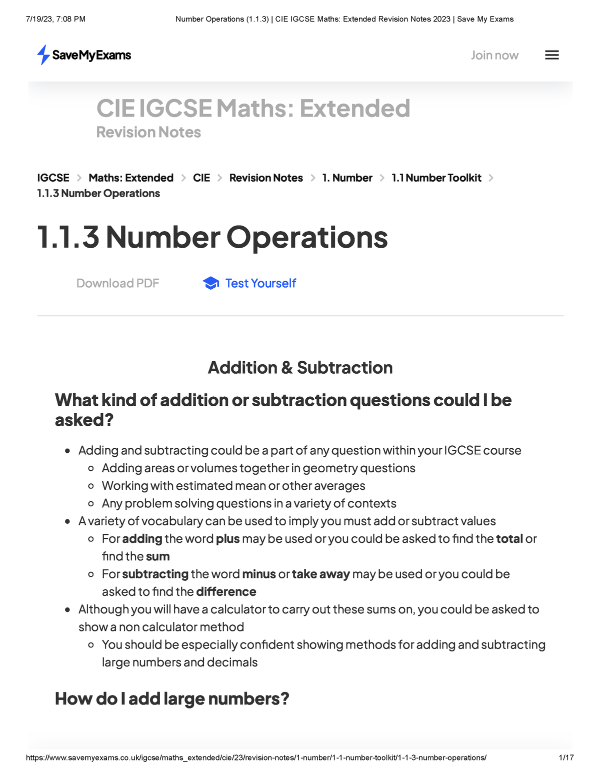 Number Operations (1.1.3) CIE Igcse Maths Extended Revision Notes 2023 ...