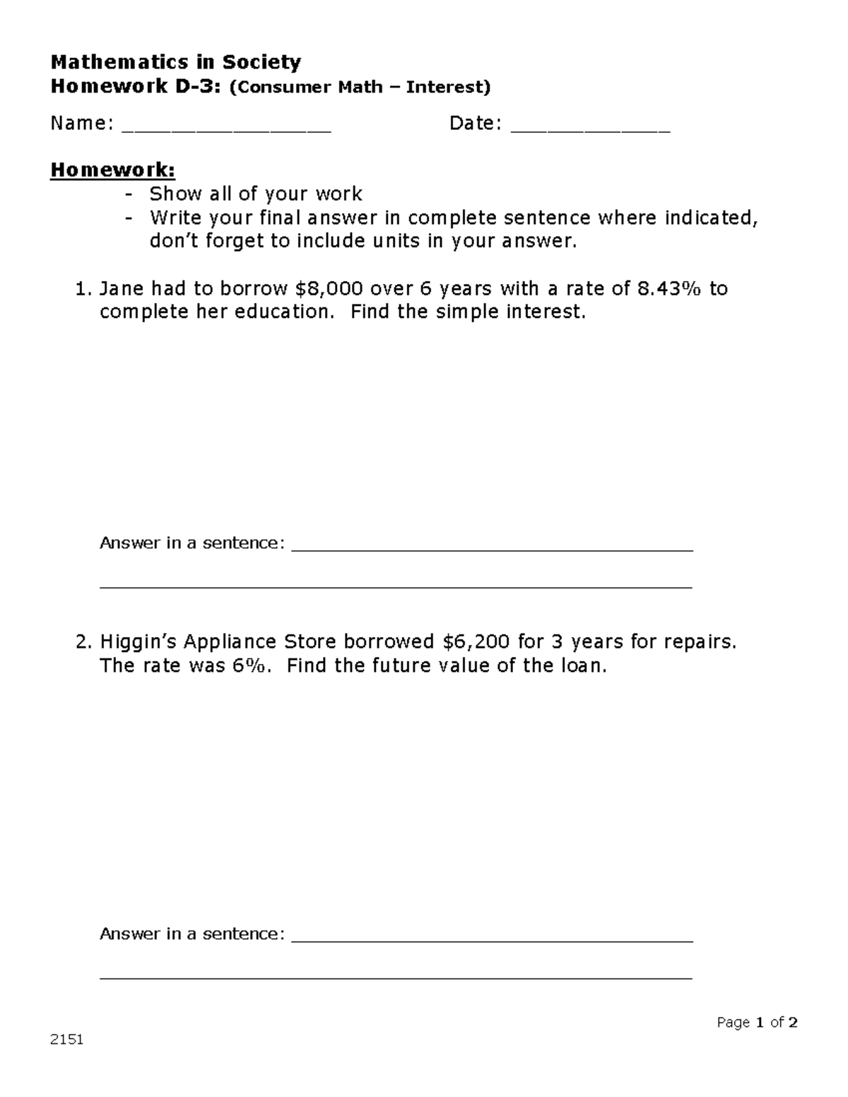 HW D-3 - It is only for assignment purposes and it can help to practice ...