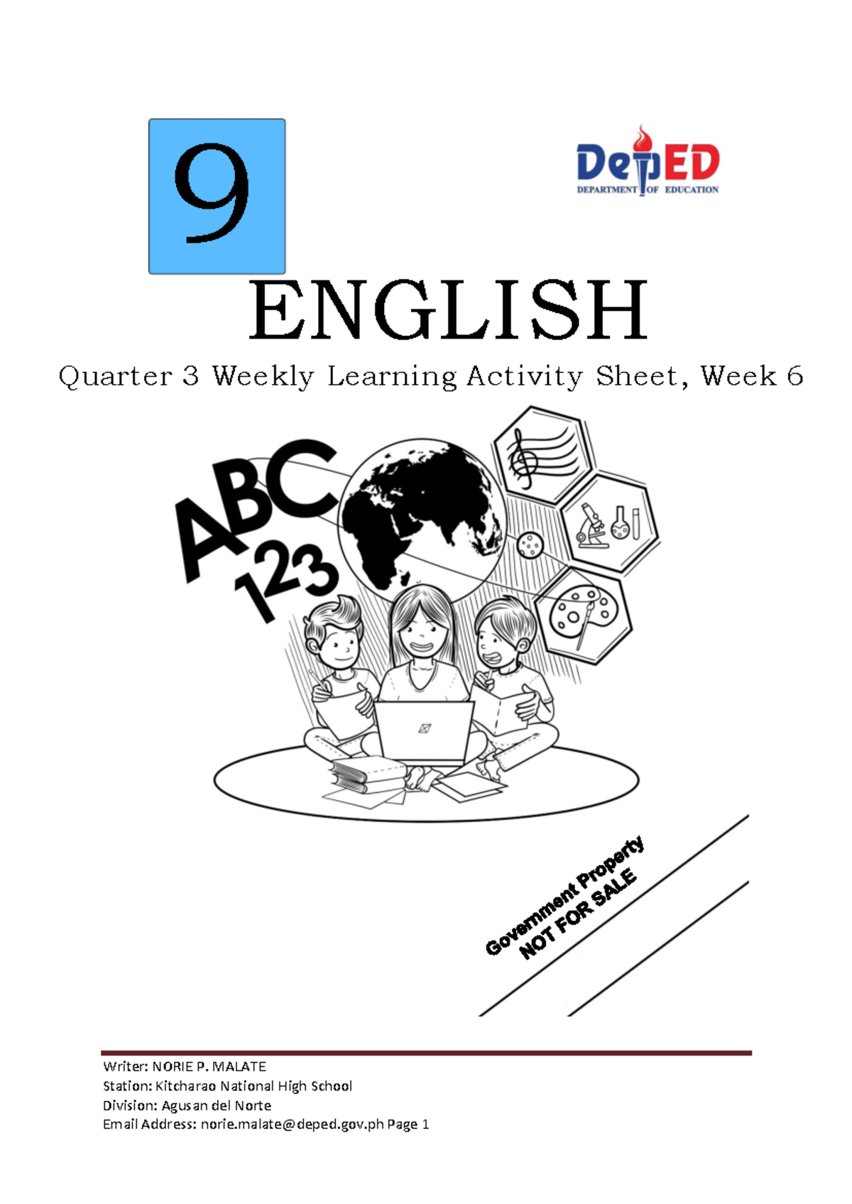 Worksheet for English lessons - Writer: NORIE P. MALATE Station ...