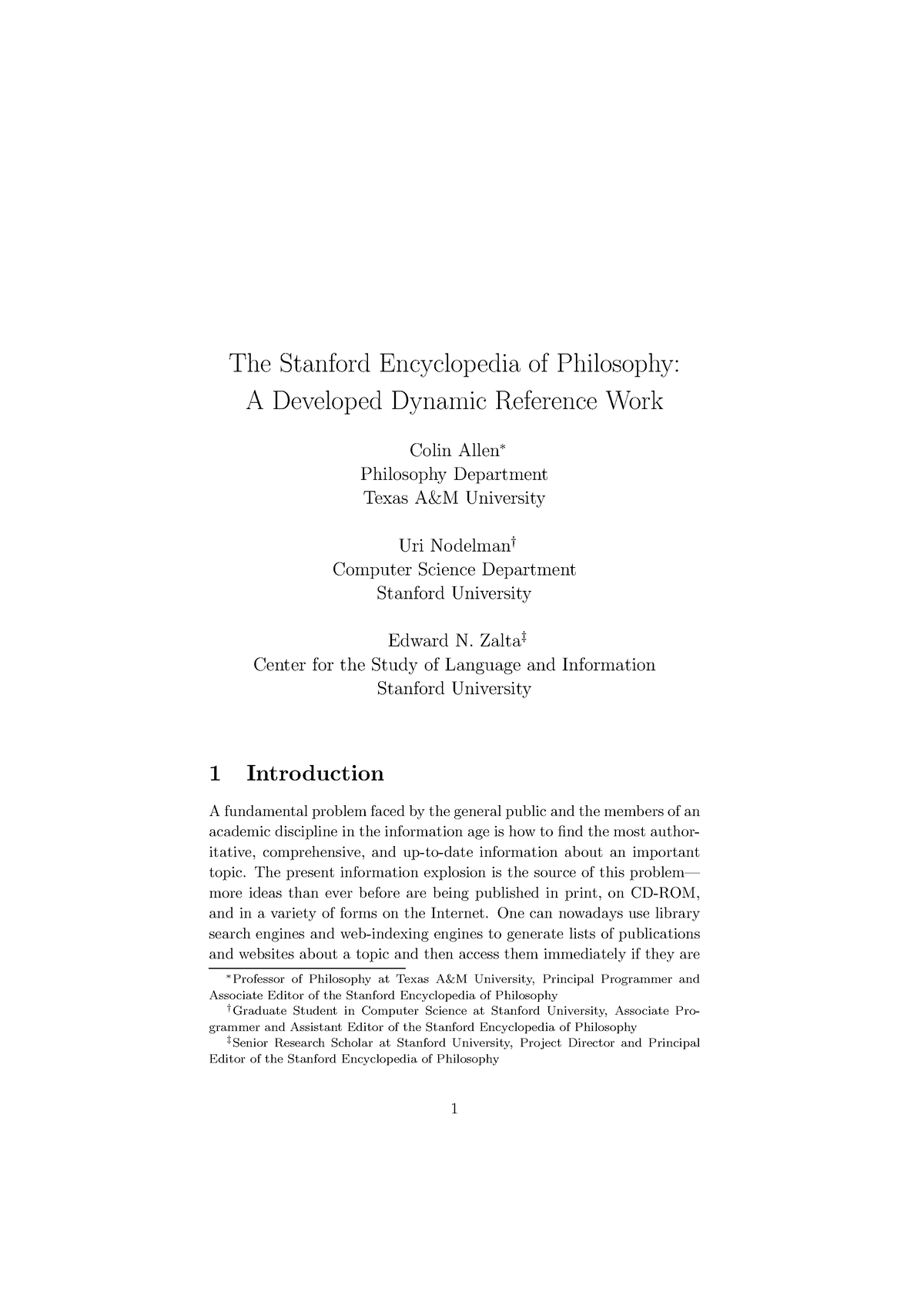 Philosophy Pdf 1 - The Stanford Encyclopedia Of Philosophy: A Developed ...