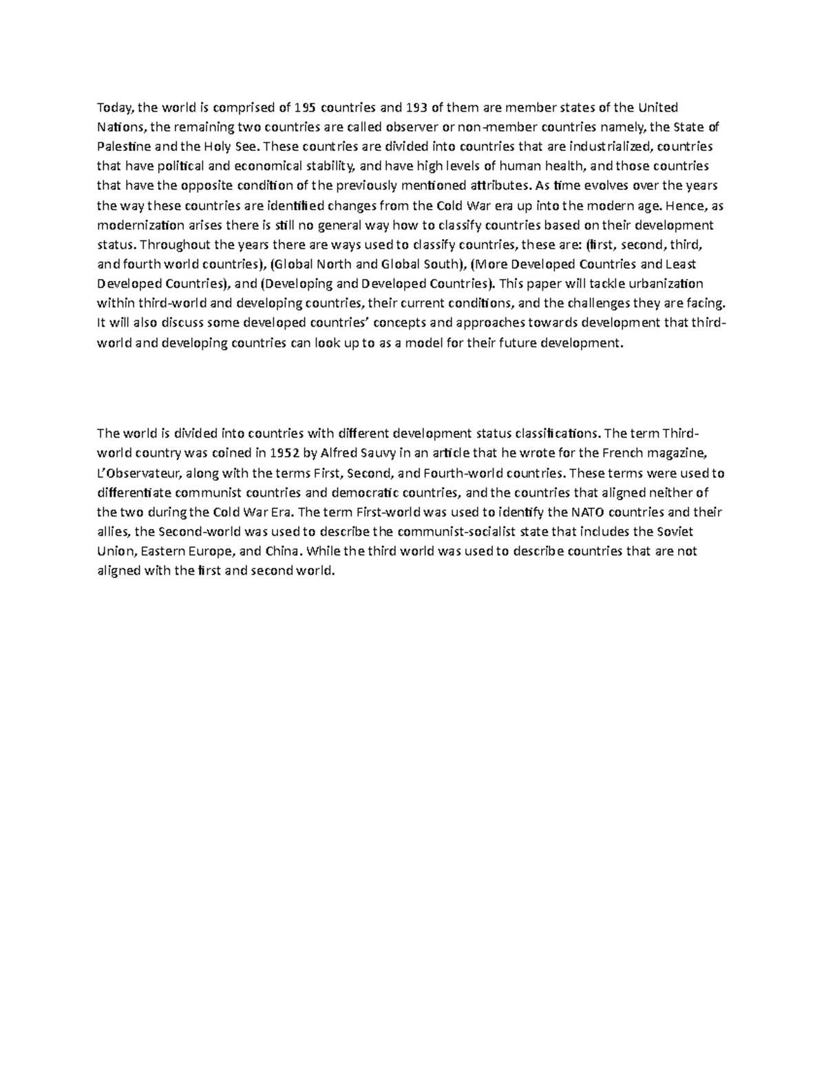 Specl - essay regarding the current situation in the urban in the third ...