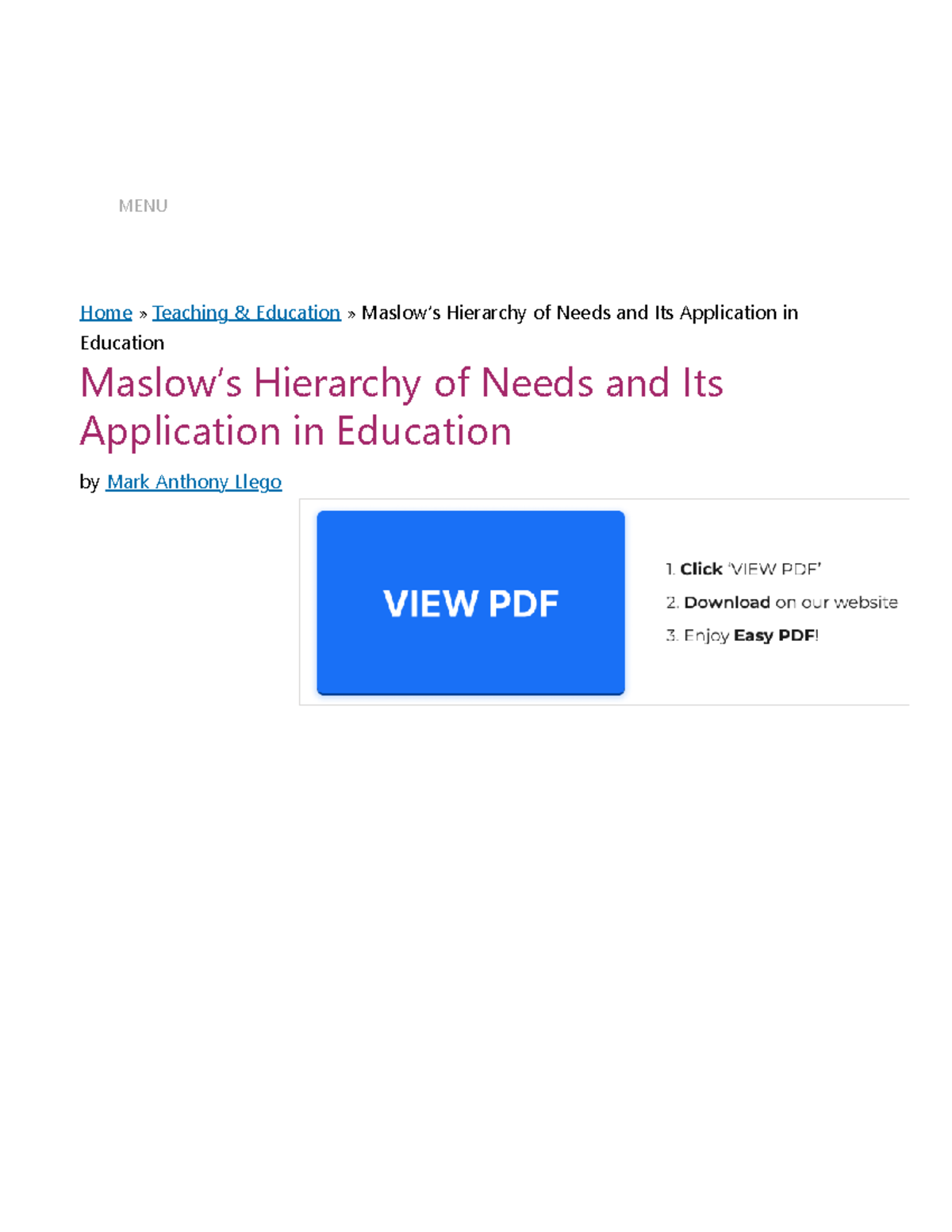 Maslow's Hierarchy of Needs and Its Application in Education - Teacher ...