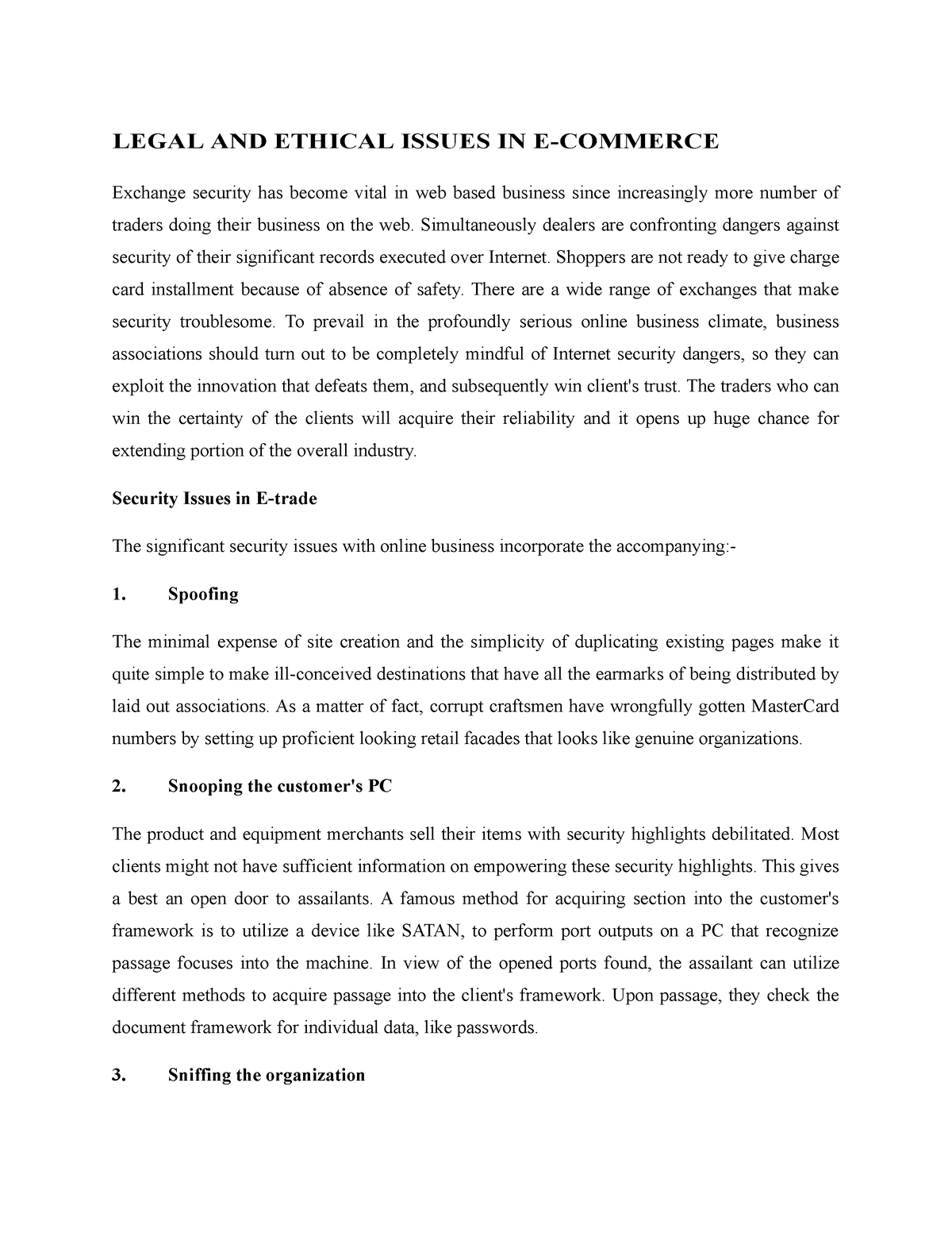 essay on ethical problems of e commerce