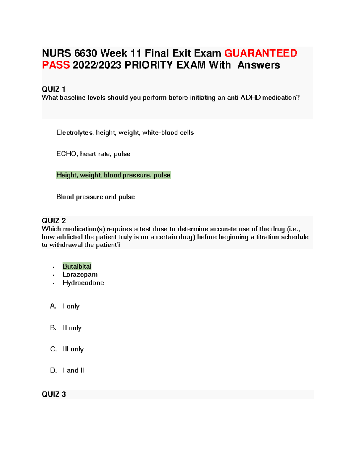 NURS 6630 Week 11 Final Exit Exam Guaranteed PASS - QUIZ 2 Which ...