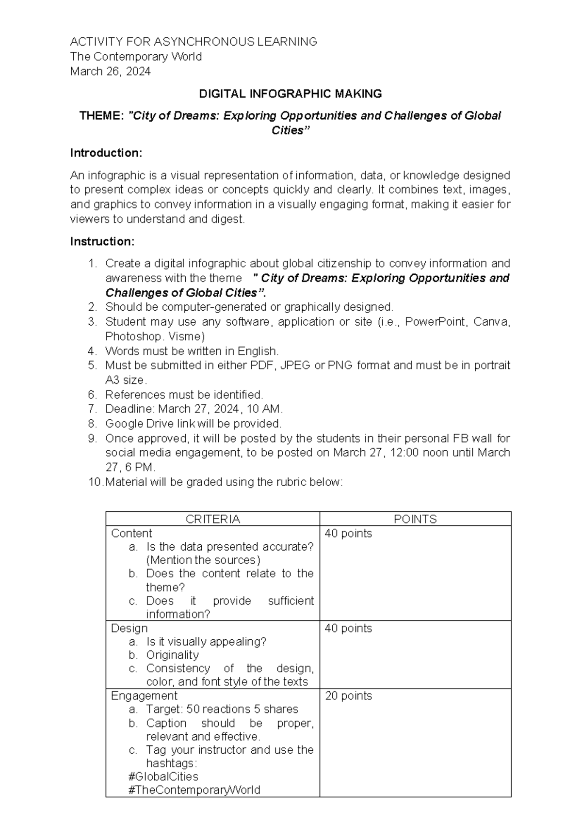 Activity FOR Asynchronous Learning - ACTIVITY FOR ASYNCHRONOUS LEARNING ...