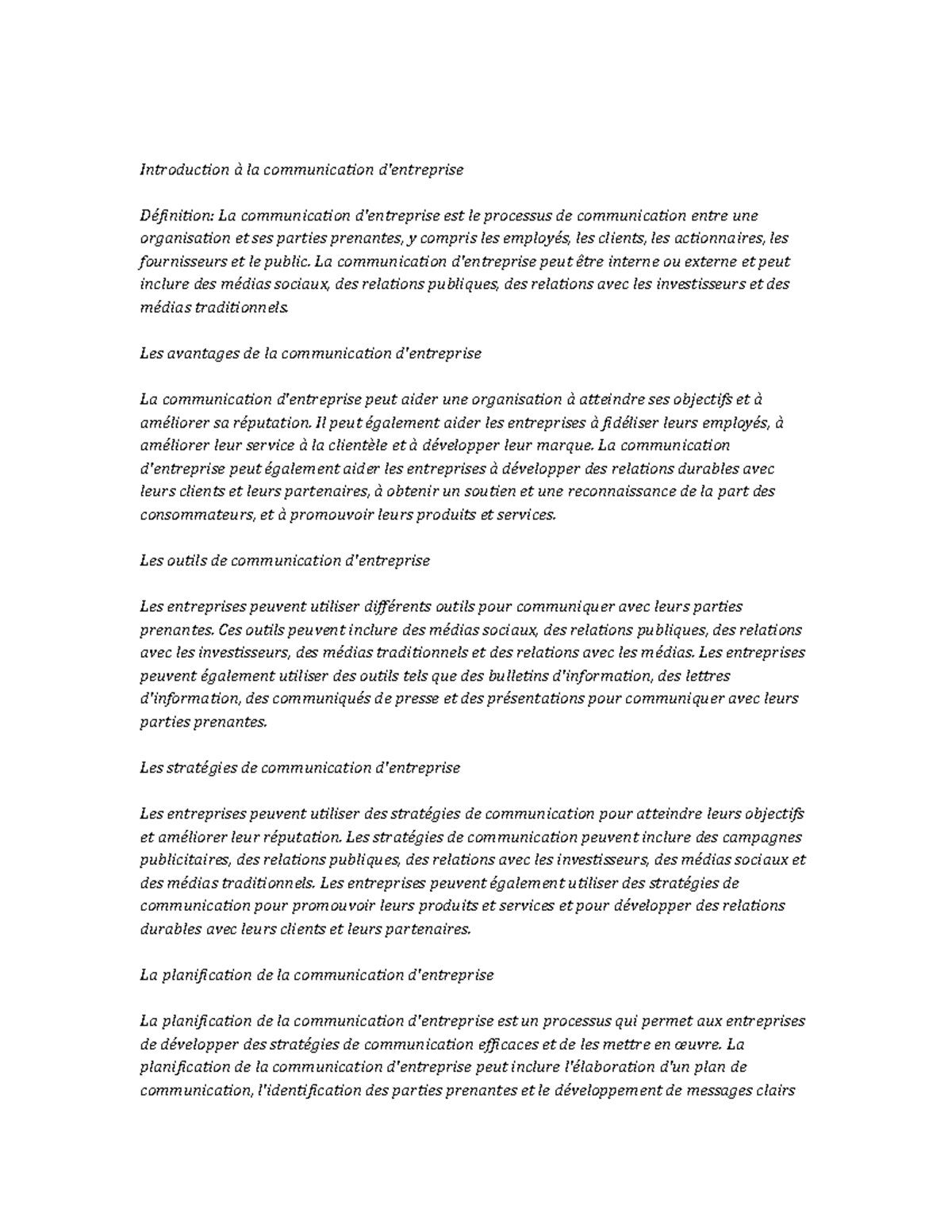 dissertation sur la communication d'entreprise