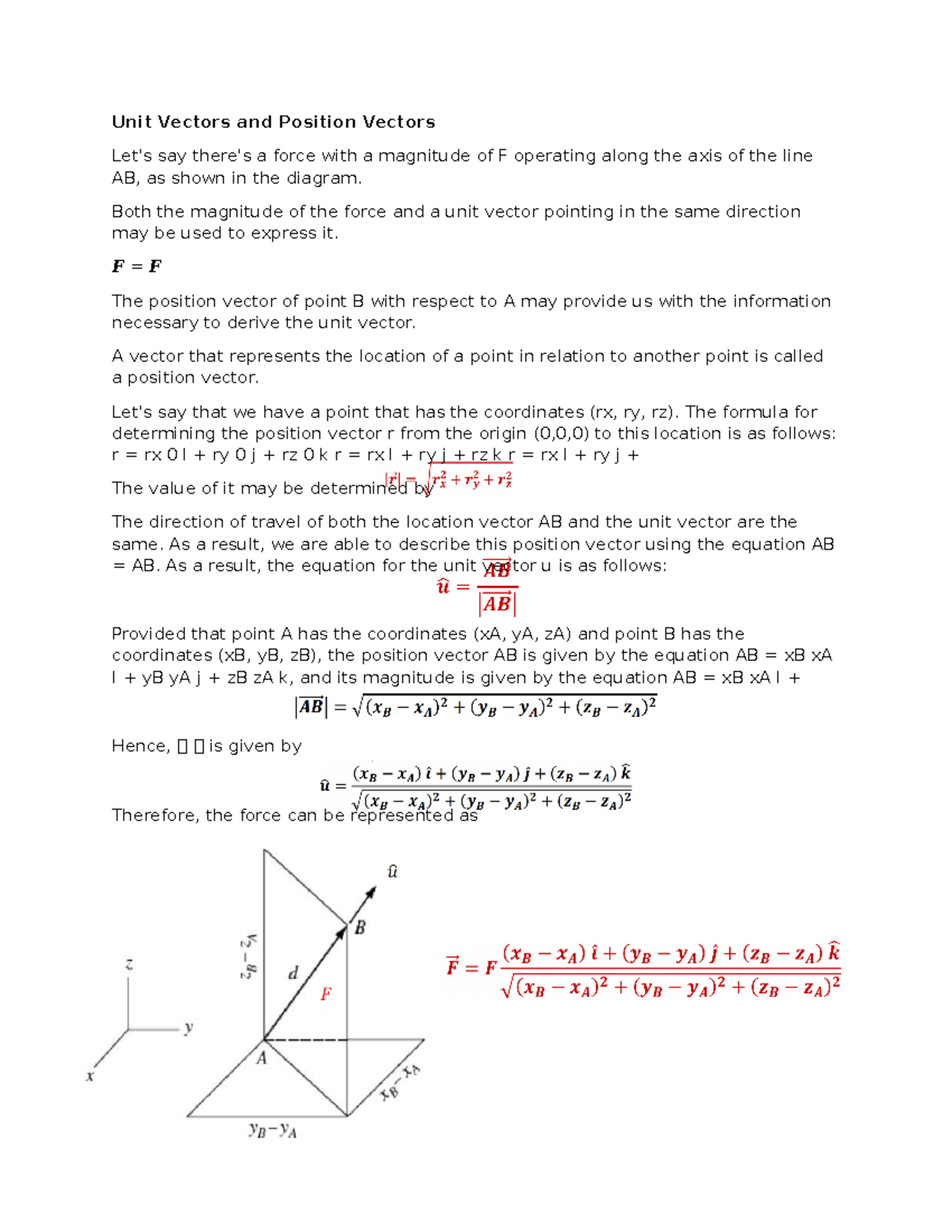 Unit Vectors and Position Vectors - Both the magnitude of the force and ...