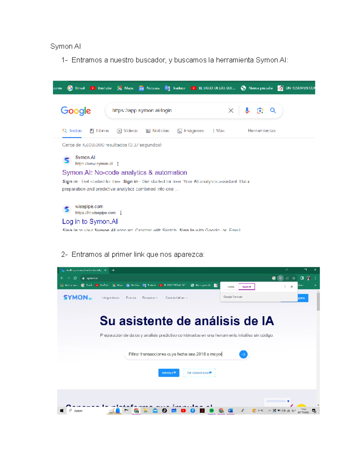 Symon AI - ias - Symon AI 1- Entramos a nuestro buscador, y buscamos la ...