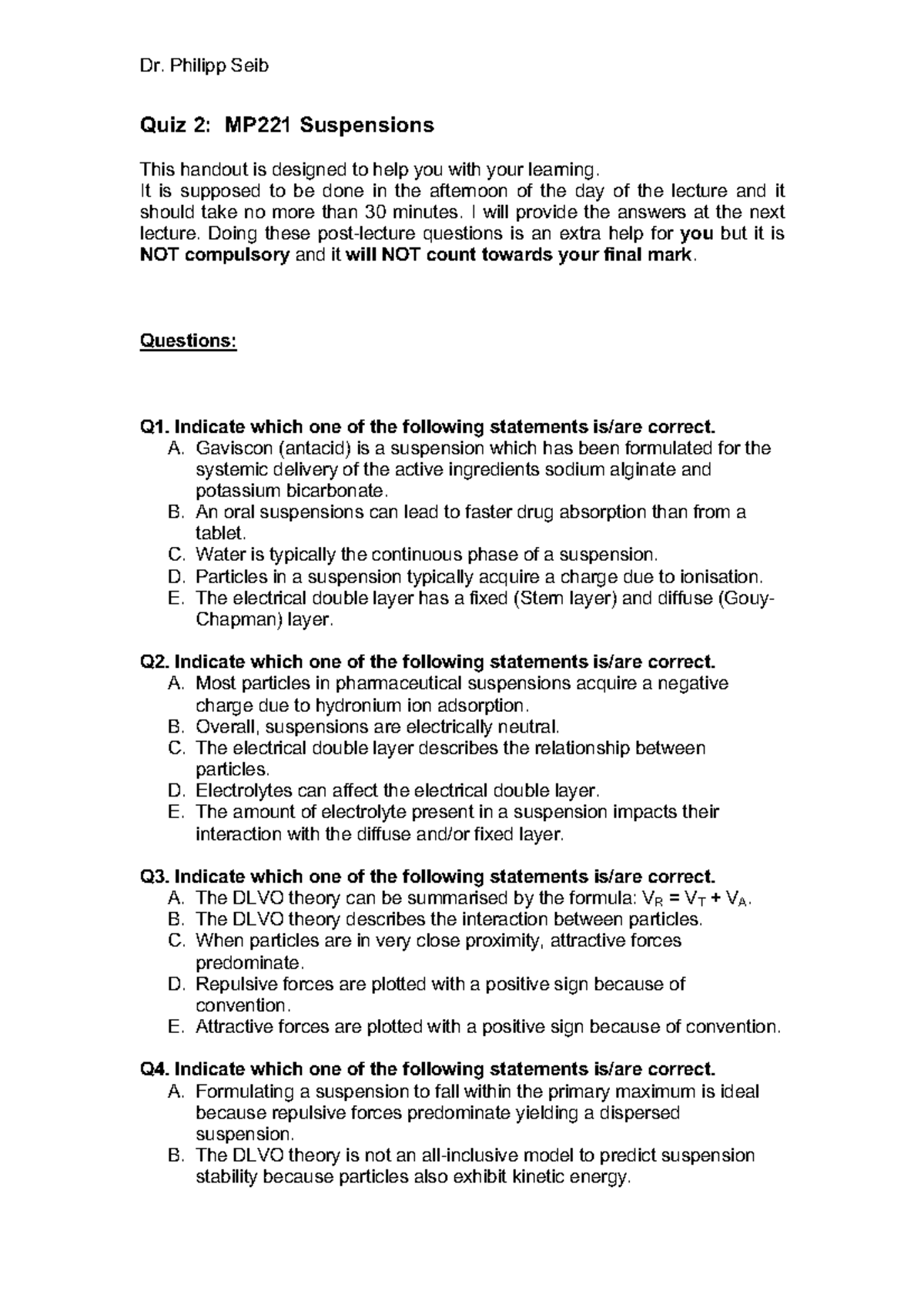 Seib Quiz Lecture suspensions Dr. Philipp Seib Quiz 2 MP221
