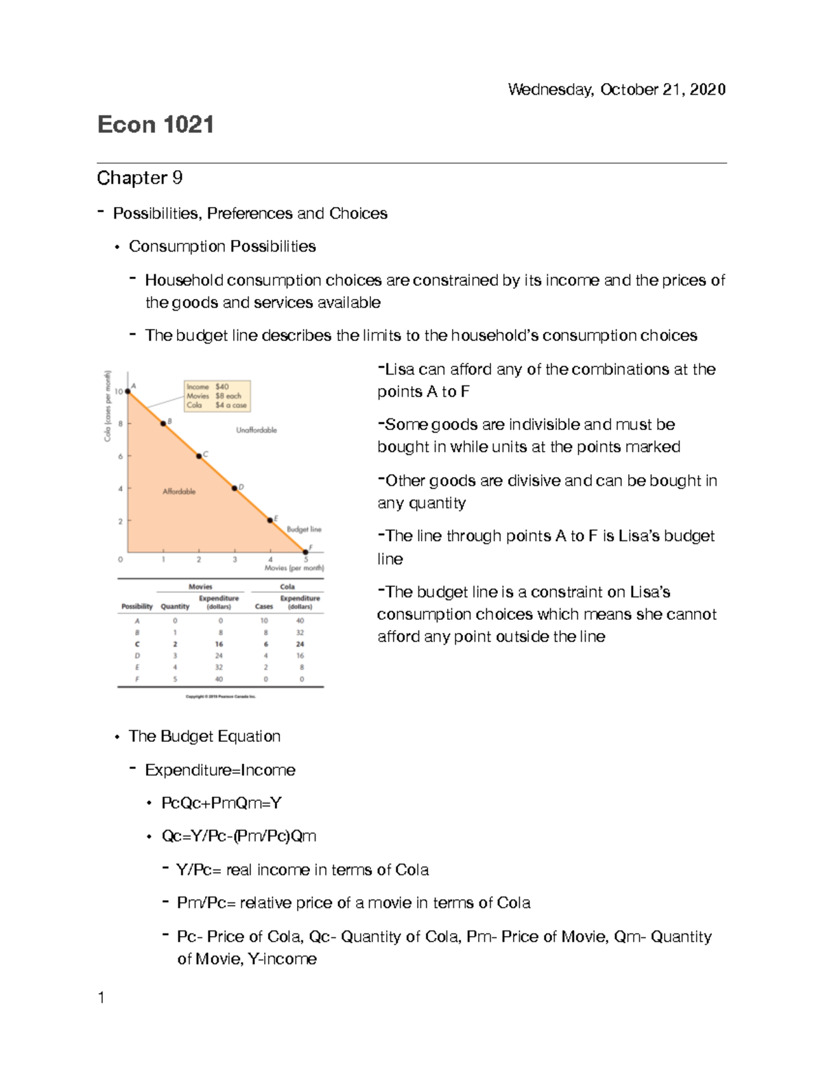 Chapter 9 Econ Notes PDF - Econ 1021 Chapter 9 - Possibilities ...