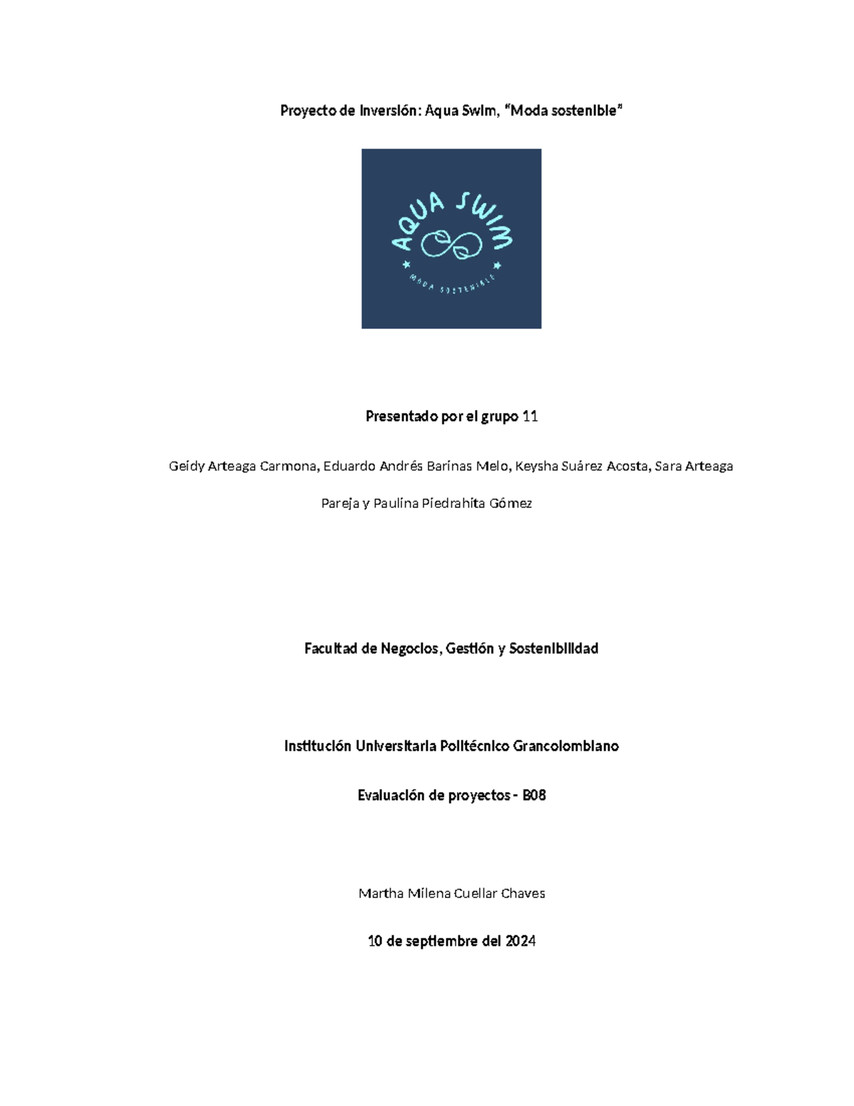 Primera Entrega - Evaluacion DE Proyectos - Proyecto de inversión: Aqua ...