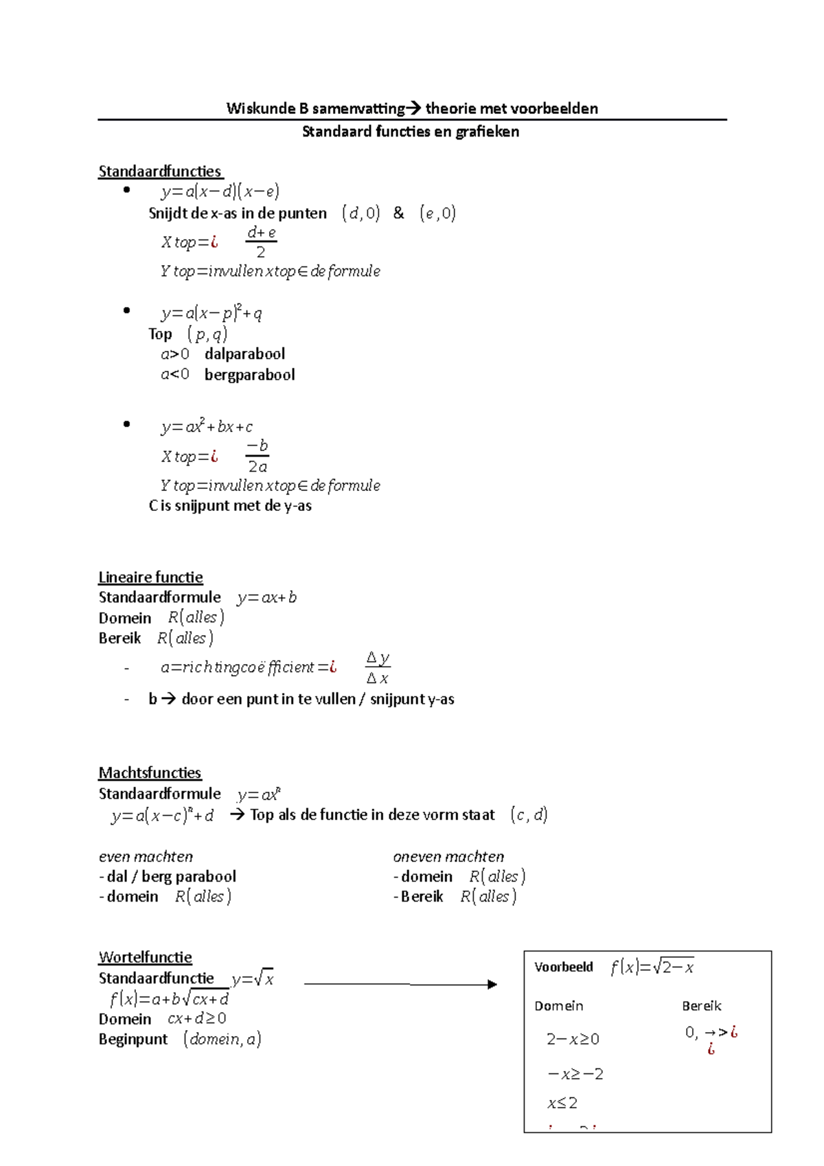 Havo Wiskunde Havens Voor Wiskunde Wiskunde B Samenvatting Theorie Met Voorbeelden Standaard