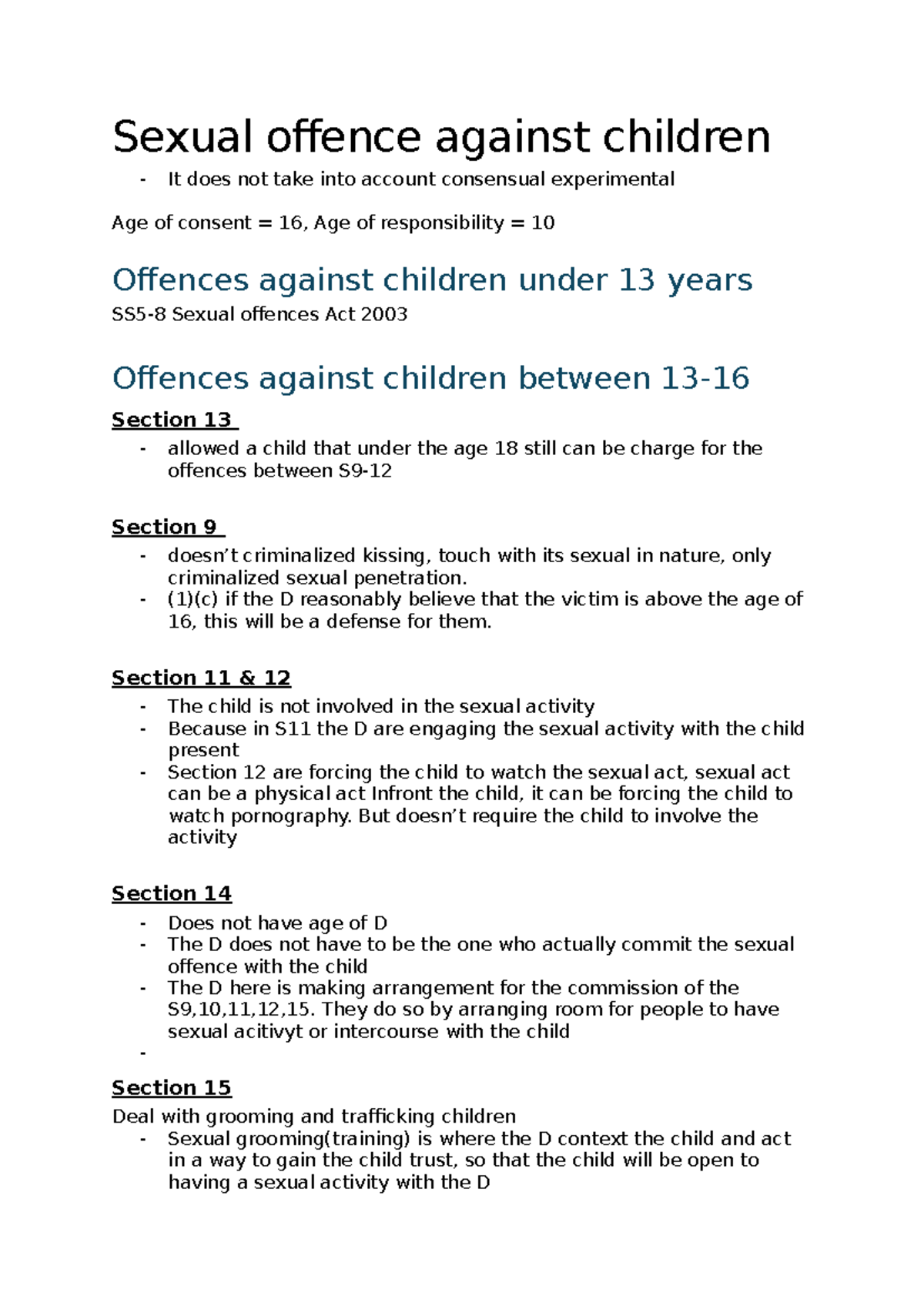 Sexual Offence Against Children - (1)(c) If The D Reasonably Believe ...