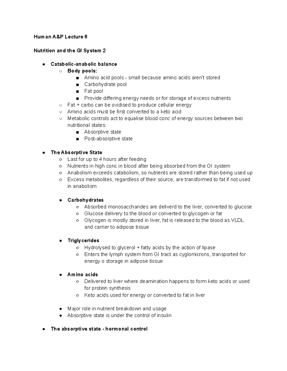 Lecture 6 Nutrition and the GI System 2 - breathing - Studocu