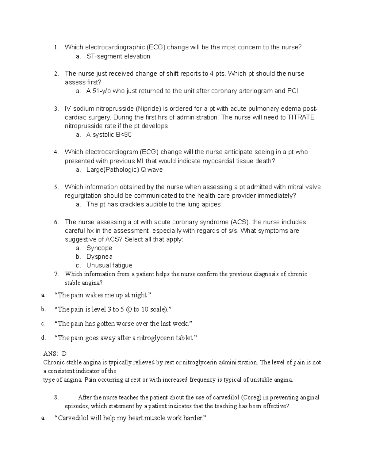 ICU exam 1 practice questions - Which electrocardiographic (ECG) change ...