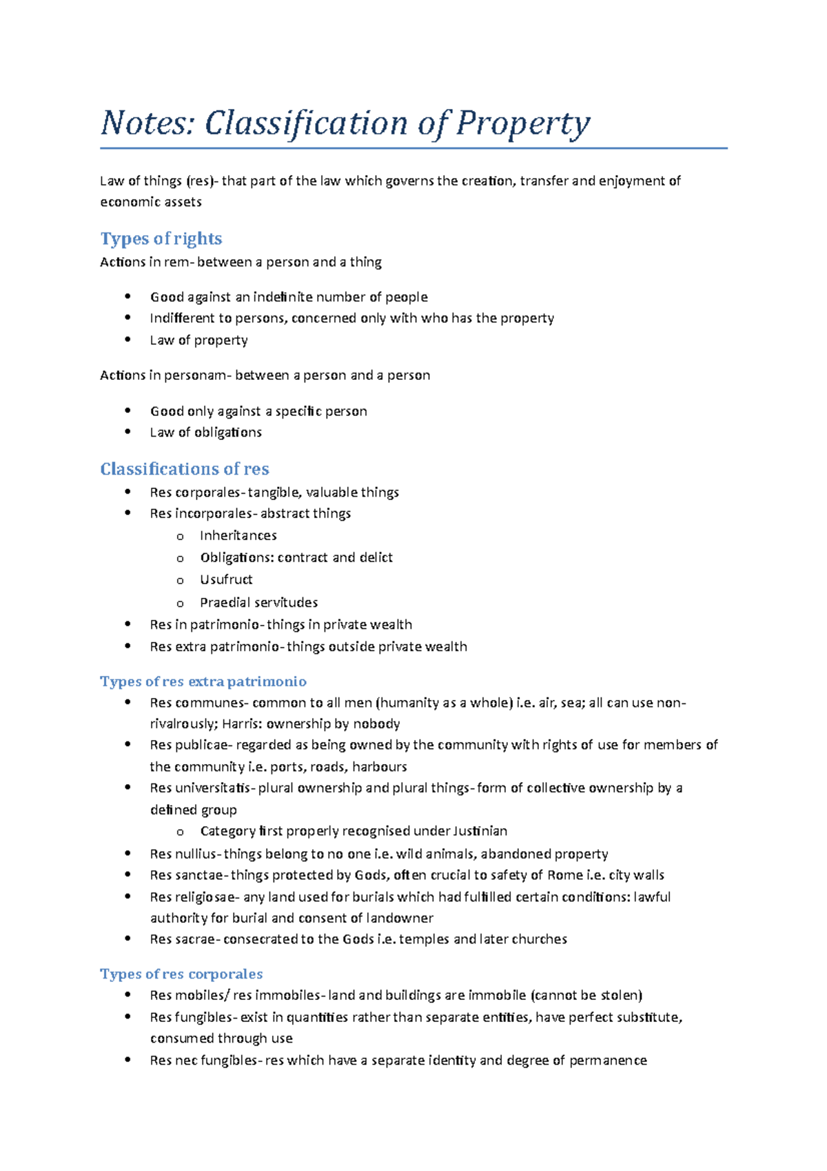 Notes Classification of Property - air, sea; all can use nonrivalrously ...