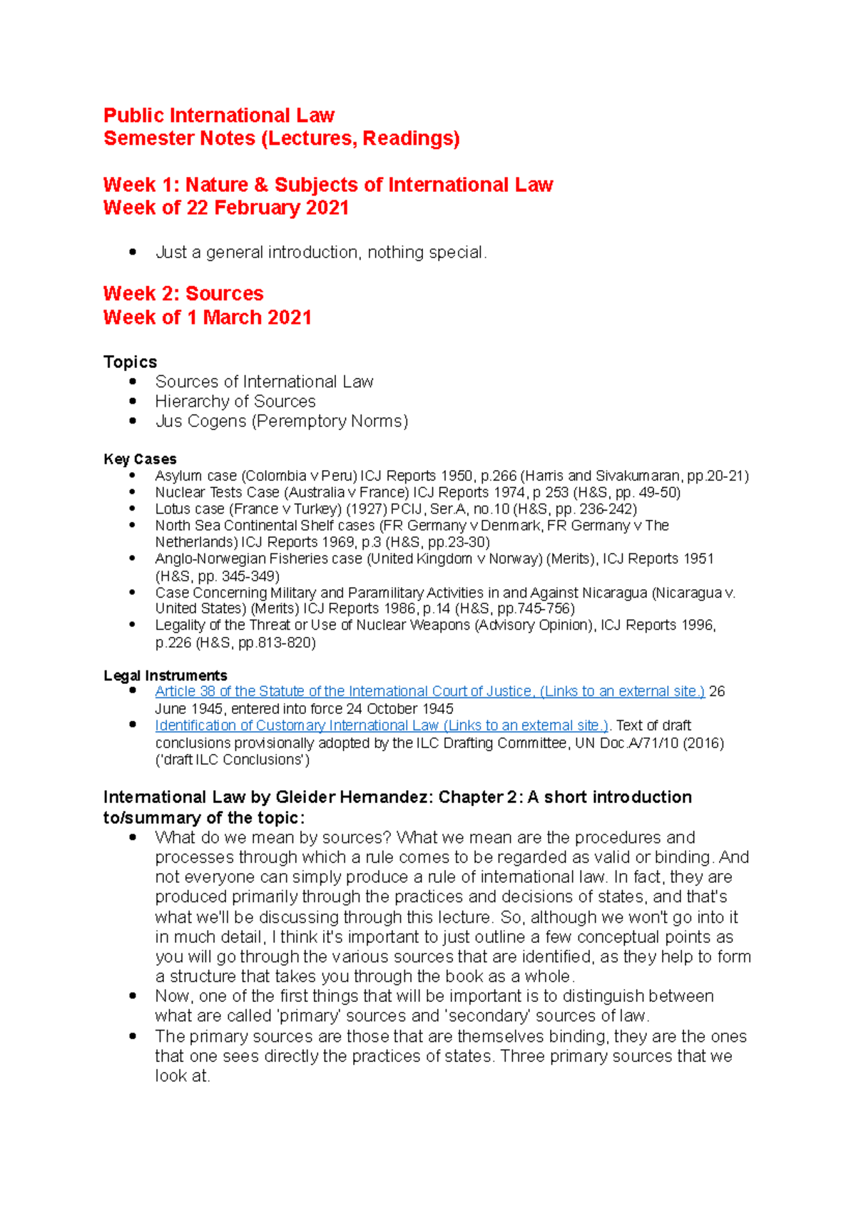 PIL Semester Notes - Public International Law Semester Notes (Lectures ...